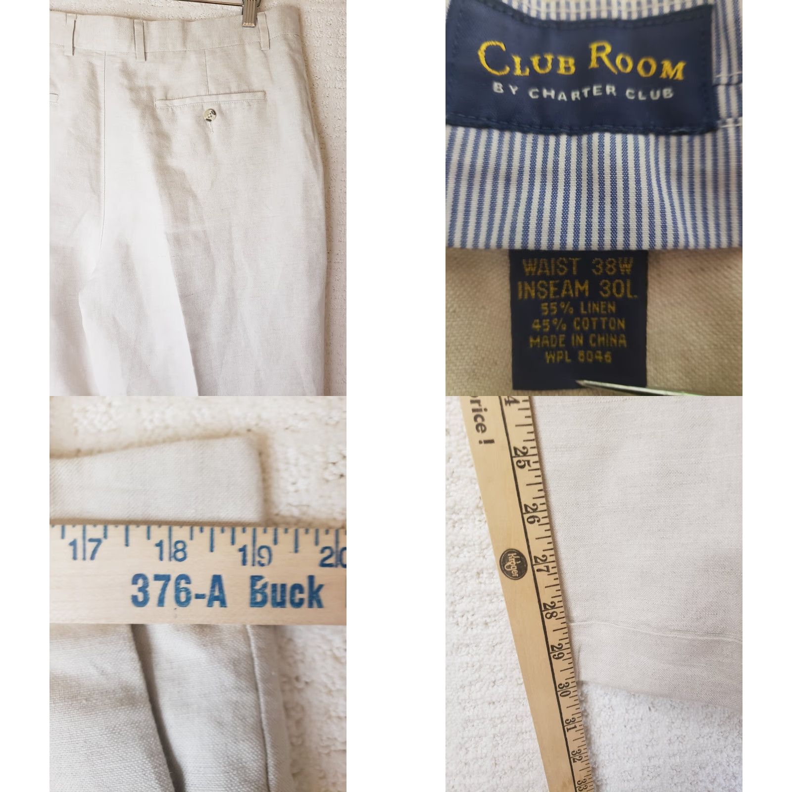 Club Room Club Room Linen Blend Pants 38W x 30L Beige Men Straight Leg Pleated Front Cuffed Regular Fit Business Casual Trousers Size US 38 / EU 54 - 9 Thumbnail