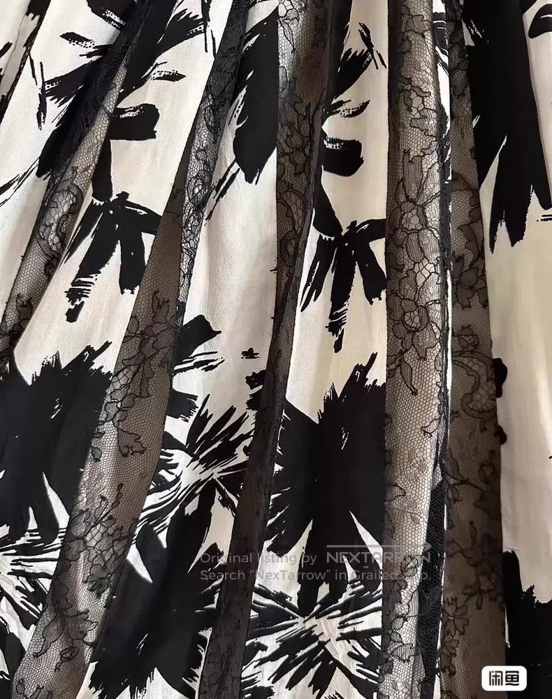 Dries Van Noten Dries Van Noten Black and White Printed Midi Skirt Size 33" - 2 Thumbnail