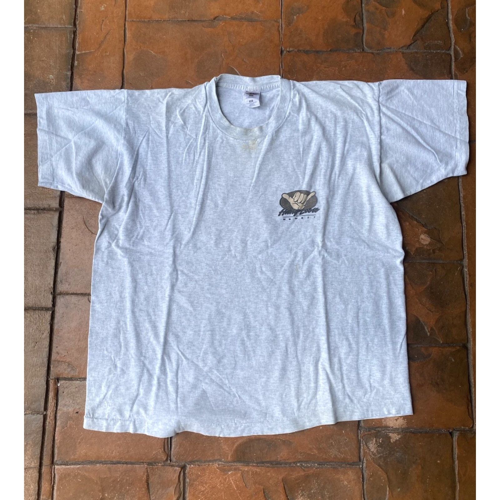 Tultex VINTAGE Hang Loose Hawaii T-Shirt 2XL Gray Regular Men's Skater Tultex Cotton Logo 90s Surfer Shirt Small Stains Size US XXL / EU 58 / 5 - 2 Thumbnail