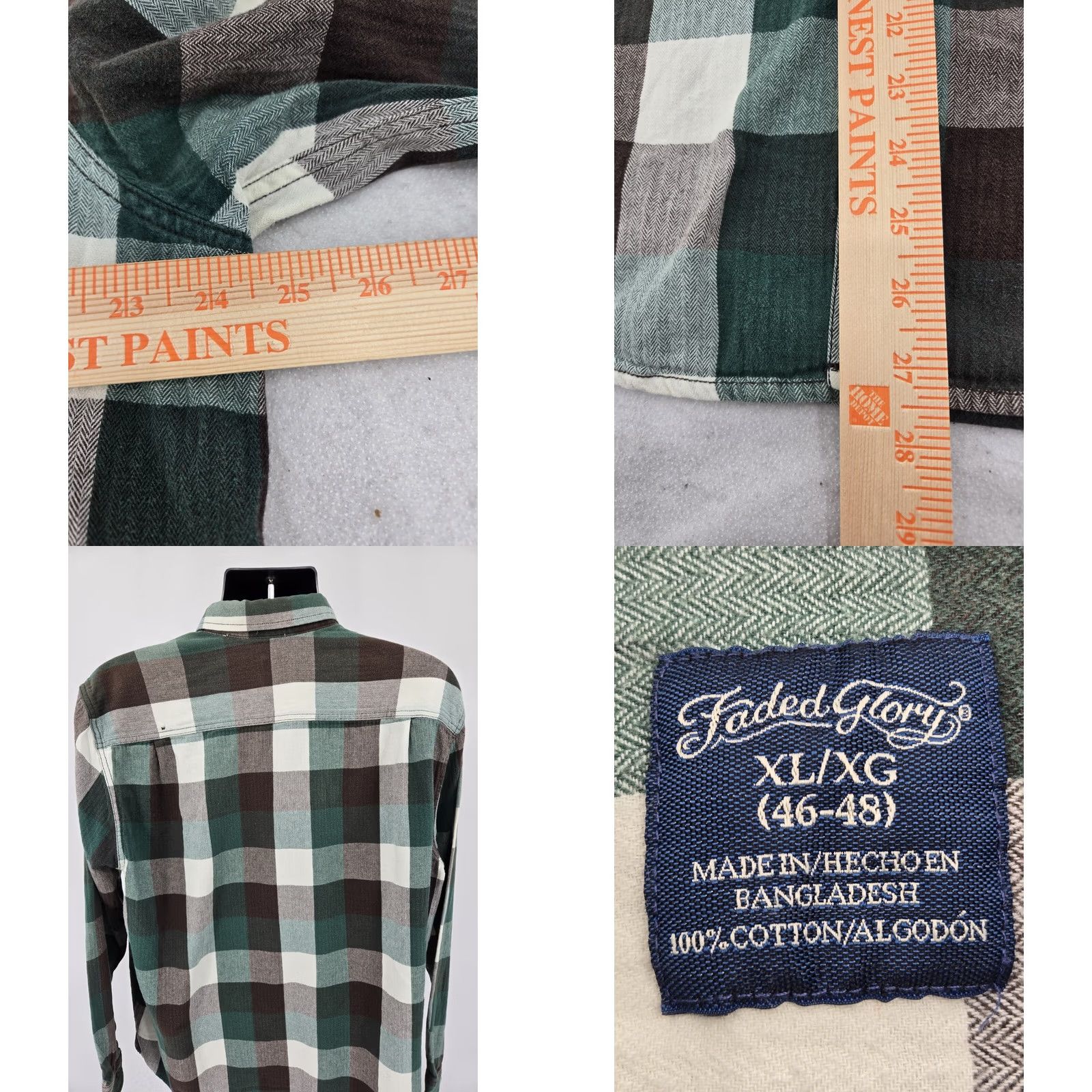 Faded Glory Faded Glory Button-Up Flannel Shirt XL Green Check Outdoor Long Sleeve Pocket Men Size US XL / EU 56 / 4 - 8 Thumbnail