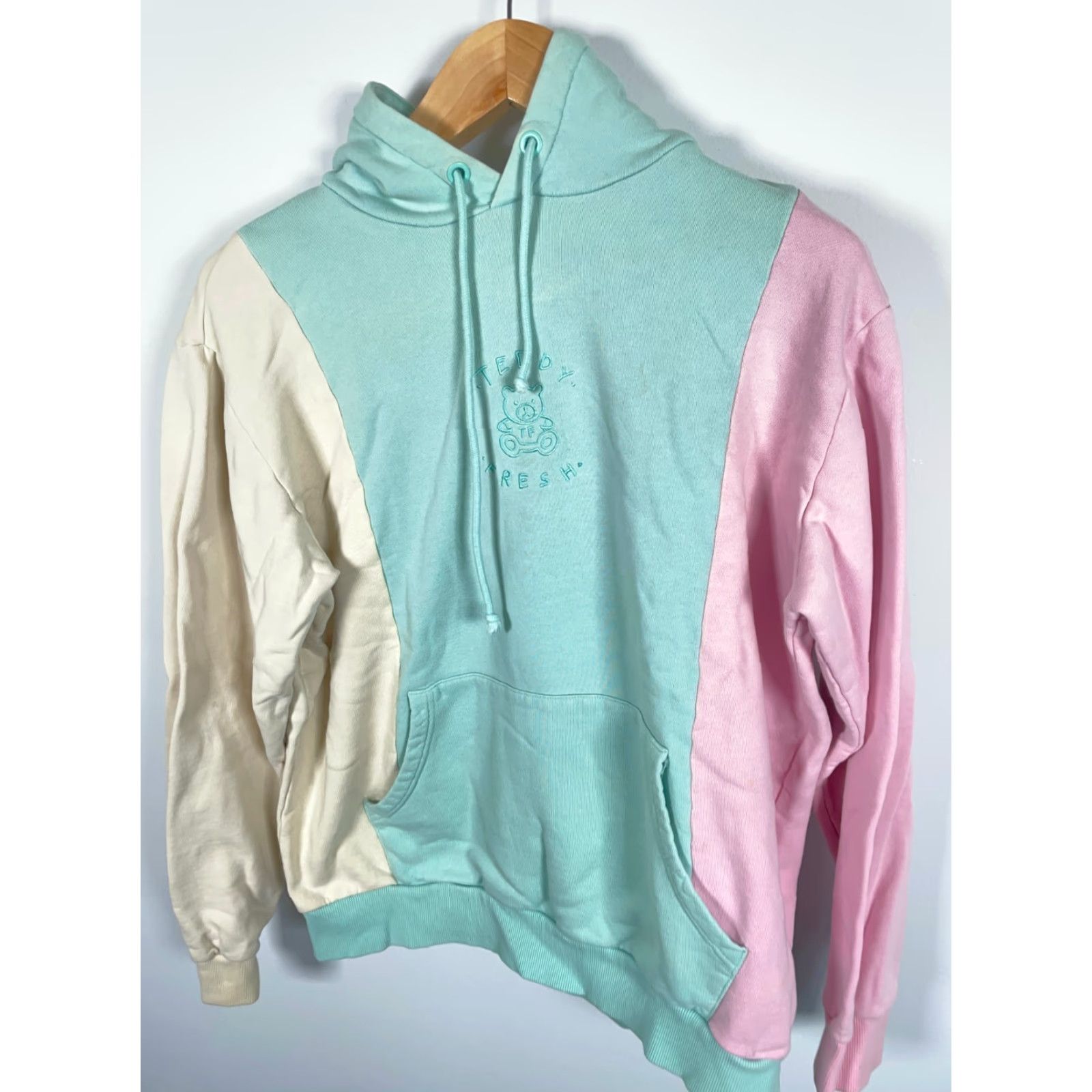 Teddy Fresh Teddy Fresh Hoodie Men's Large Pastel Green Colorblock 100% Cotton Sweatshirt Size US L / EU 52-54 / 3 - 3 Thumbnail