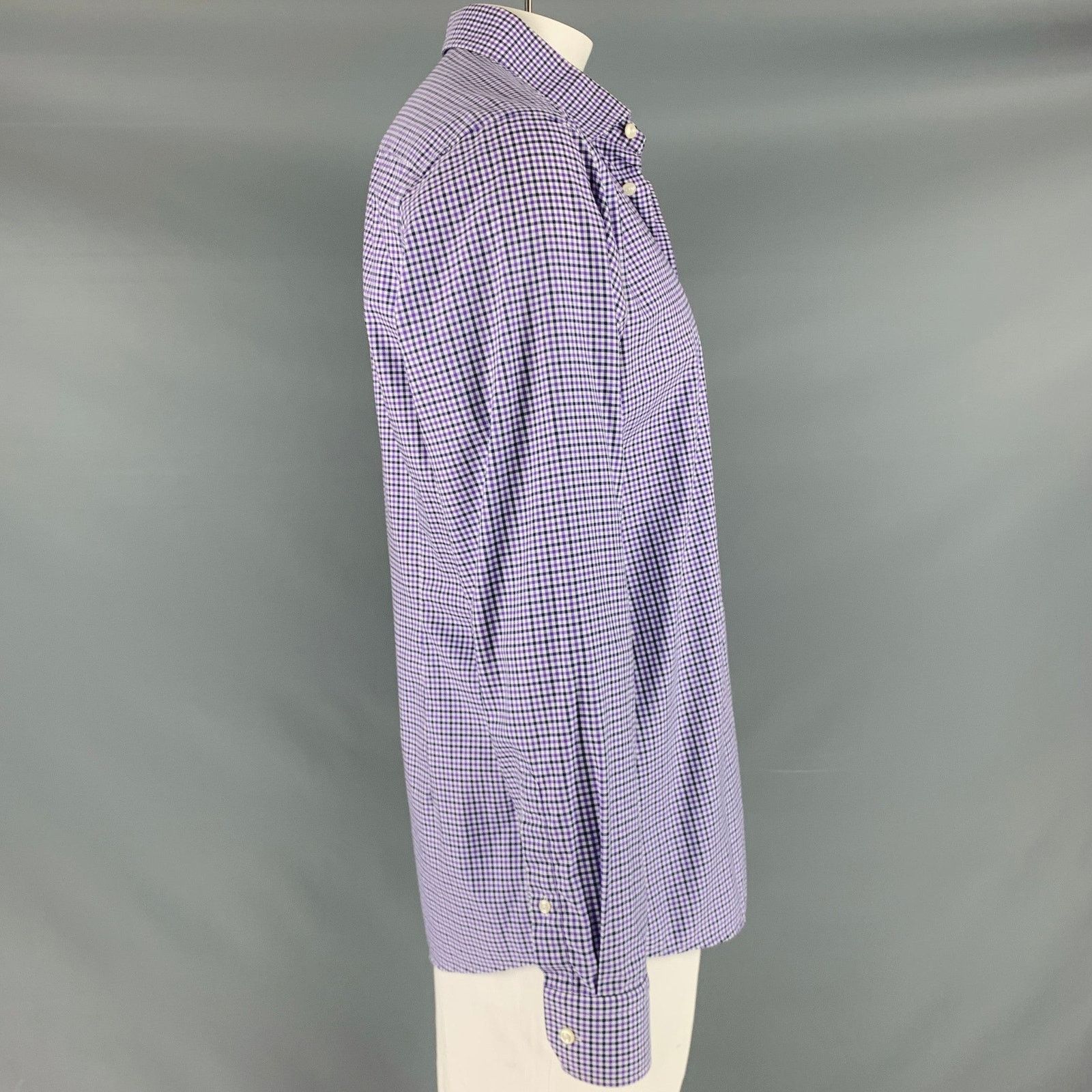 Eton ETON Purple Black White Checkered Cotton Slim Fit Shirt Size US XL / EU 56 / 4 - 3 Thumbnail