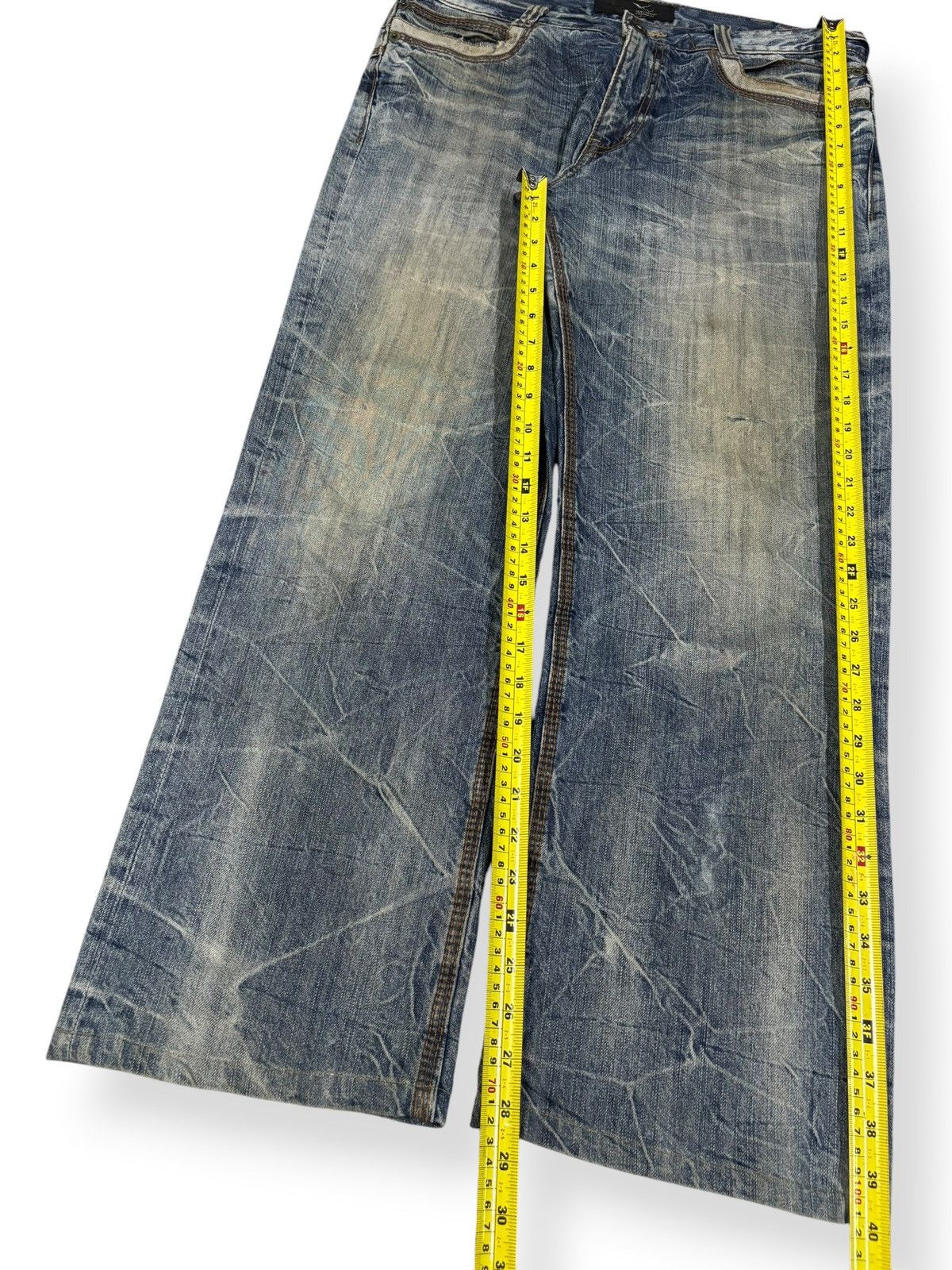 Beauty Beast Japanese Brand Double Waist Cracked Mud Wash Baggy Jeans Size US 34 / EU 50 - 12 Thumbnail