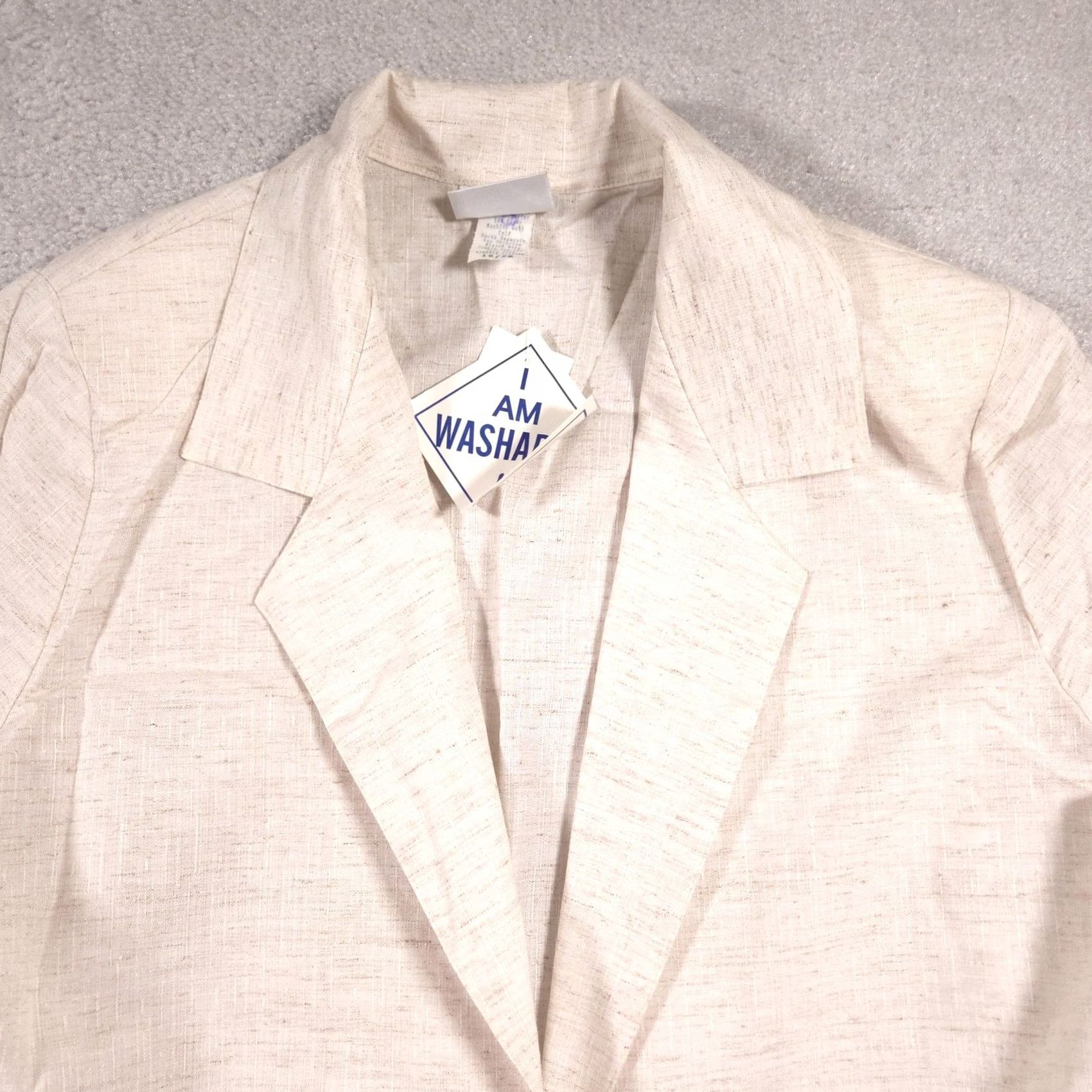 Vintage Fashion Bug Womens Blazer 18/20W Beige Woven One Button Career Plus Made USA Size XXL / US 16-18 / IT 52-54 - 3 Thumbnail