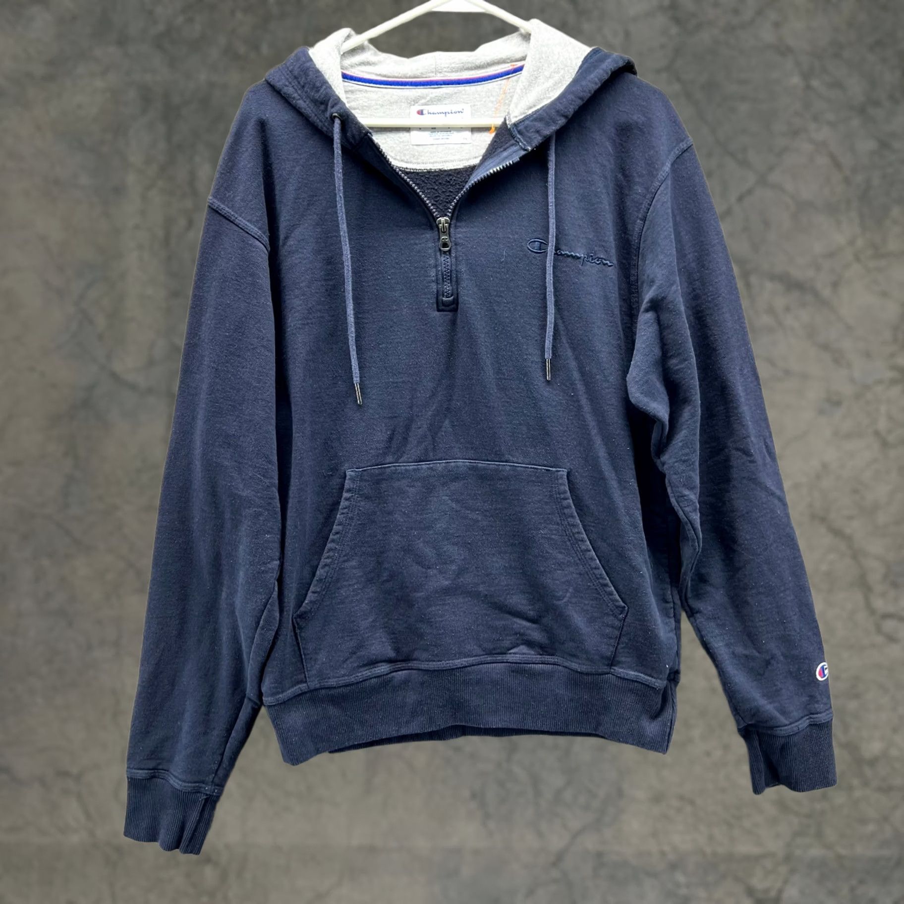 Champion VINTAGE Champion Hoodie Pullover Mens Medium Blue 1/4 Zip Fleece Powerblend Logo Sweatshirt Size US M / EU 48-50 / 2 - 1 Thumbnail
