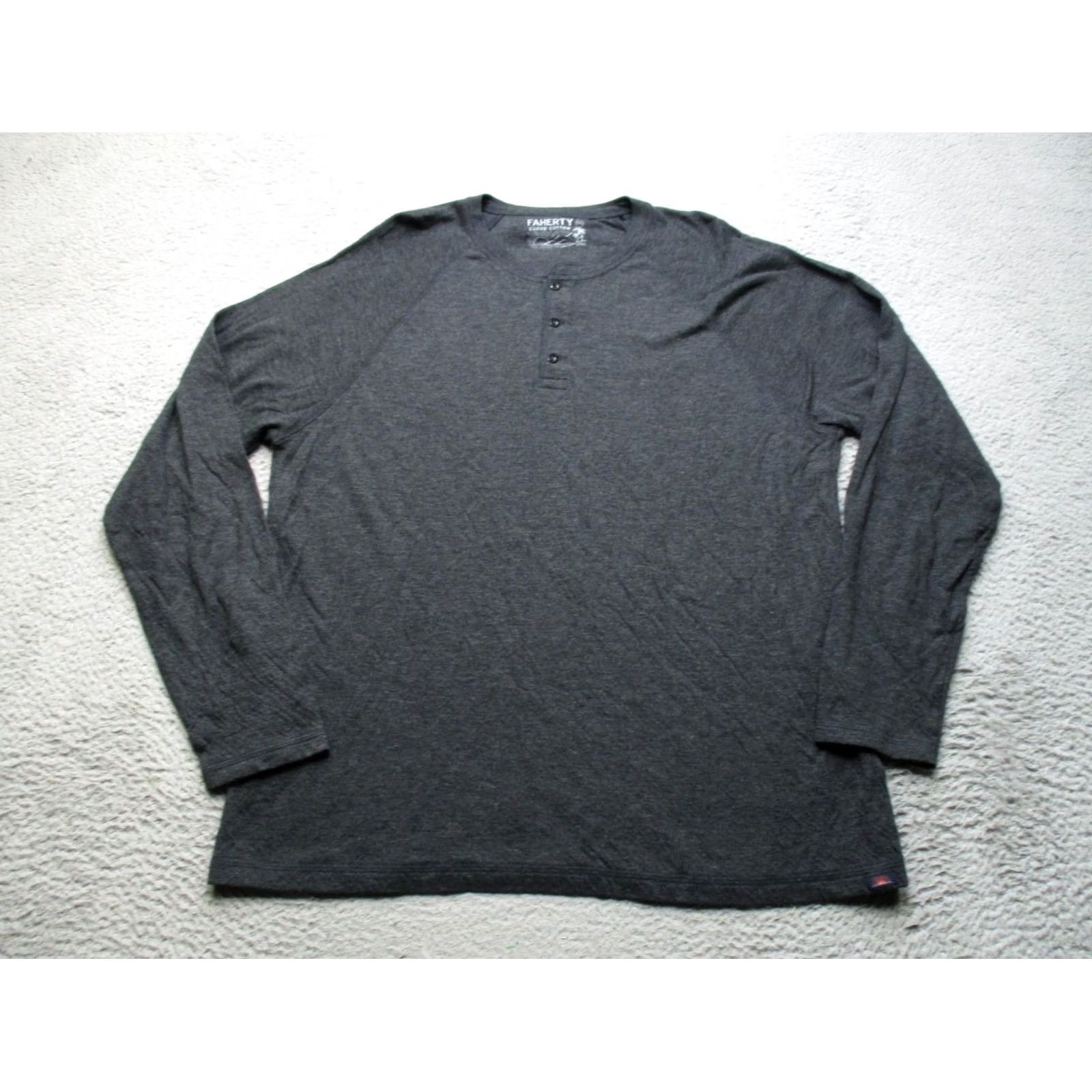 Faherty Faherty Henley Shirt Mens 2XL Charcoal Cloud Cotton Long Sleeve Pima Modal Size US XXL / EU 58 / 5 - 2 Thumbnail