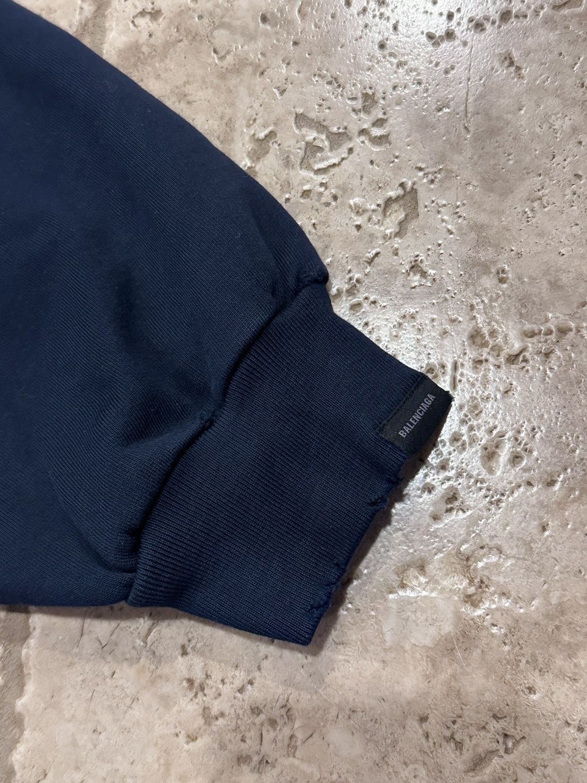 Balenciaga Balenciaga “Be Nice” France Dark Navy 2023 Distressed Hoodie Size US XL / EU 56 / 4 - 5 Thumbnail