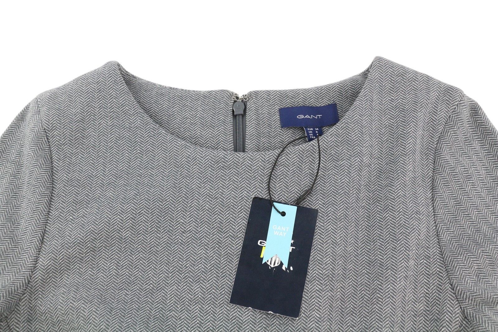 Gant HERRINGBONE JERSEY EU34 Grey Round Neck Dress 85196 Size XS / US 0-2 / IT 36-38 - 4 Thumbnail