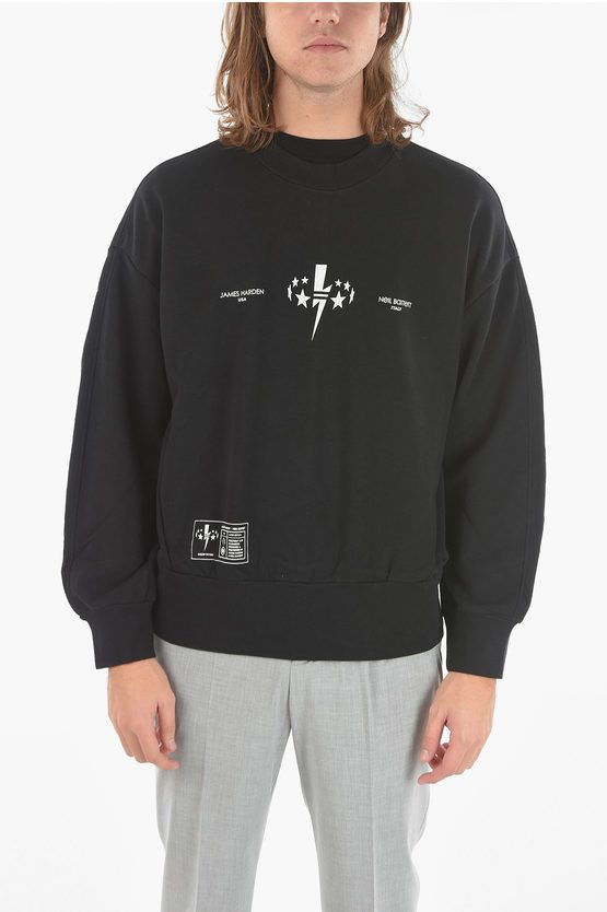 image of James Harden X Neil Barrett Baggy Crewneck Sweatshirt With B in Black, Men's (Size XL)