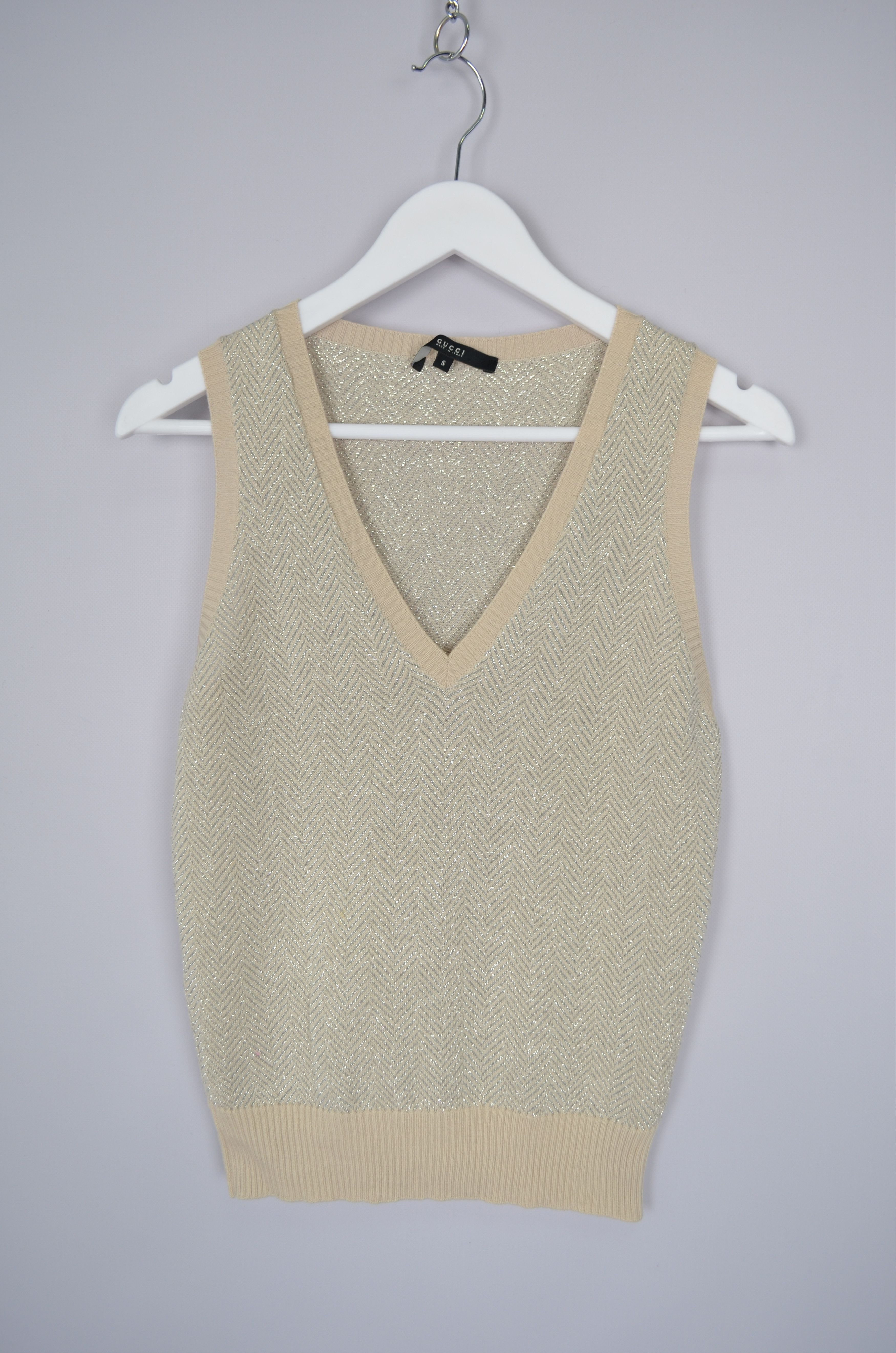 Gucci × Vintage GUCCI Beige & Silver Wool Vest Tank Top Sleeveless RARE Size S / US 4 / IT 40 - 10 Thumbnail