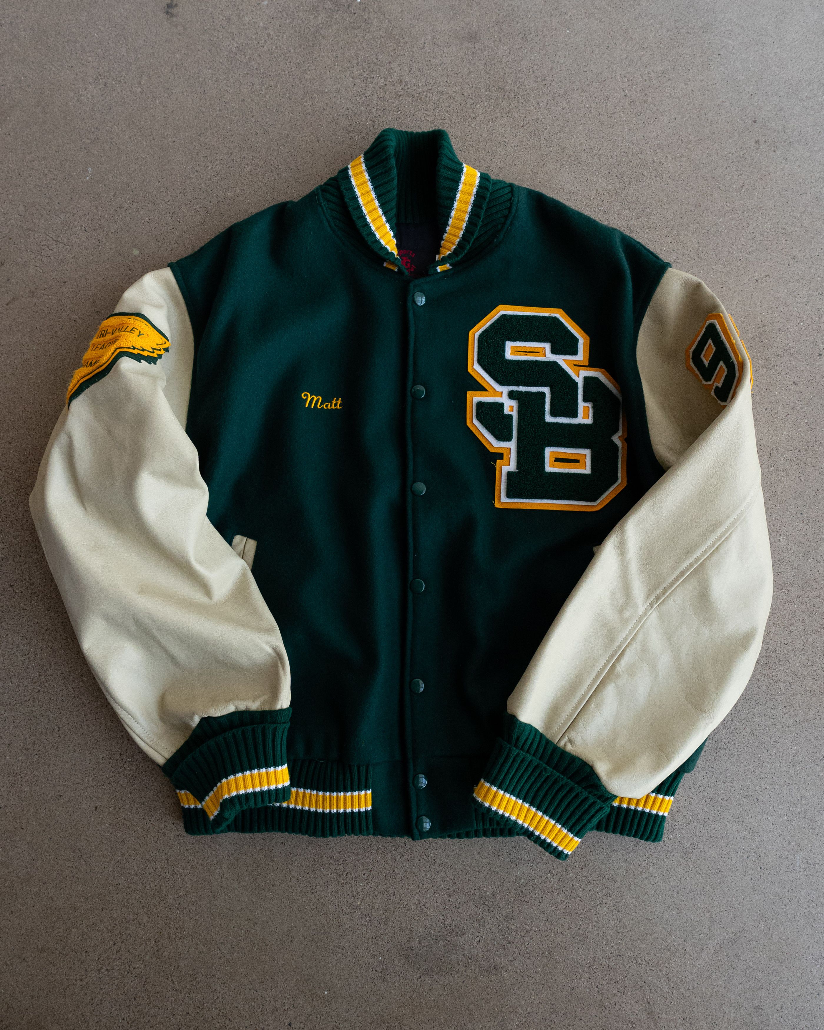 Vintage Vintage Suivi Homme Wool Sleeve Leather Varsity