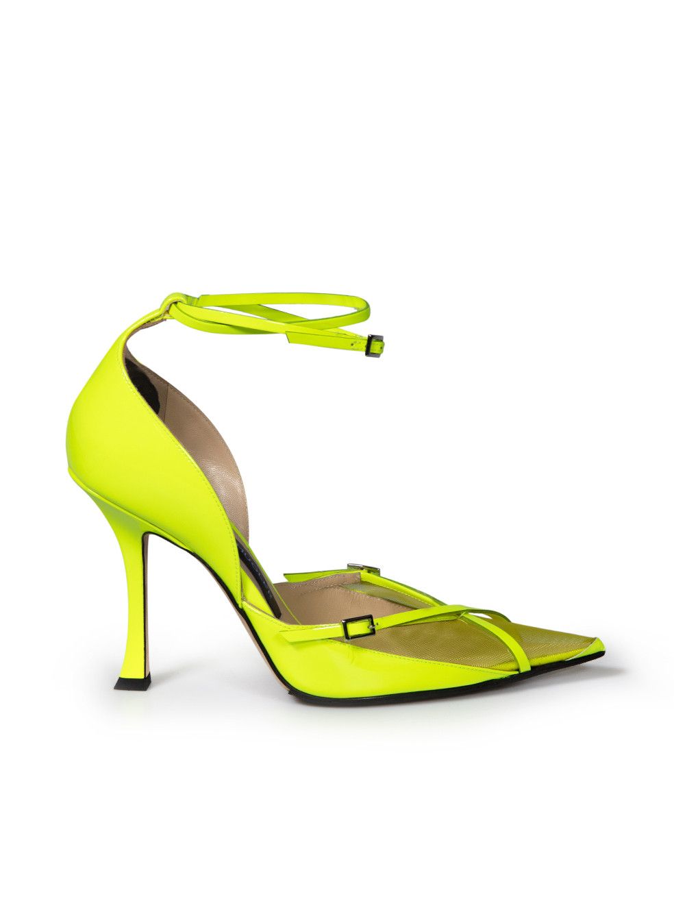 image of Jimmy Choo X Mugler Neon Yellow Patent Mesh Heel Shoes, Women's (Size 9)