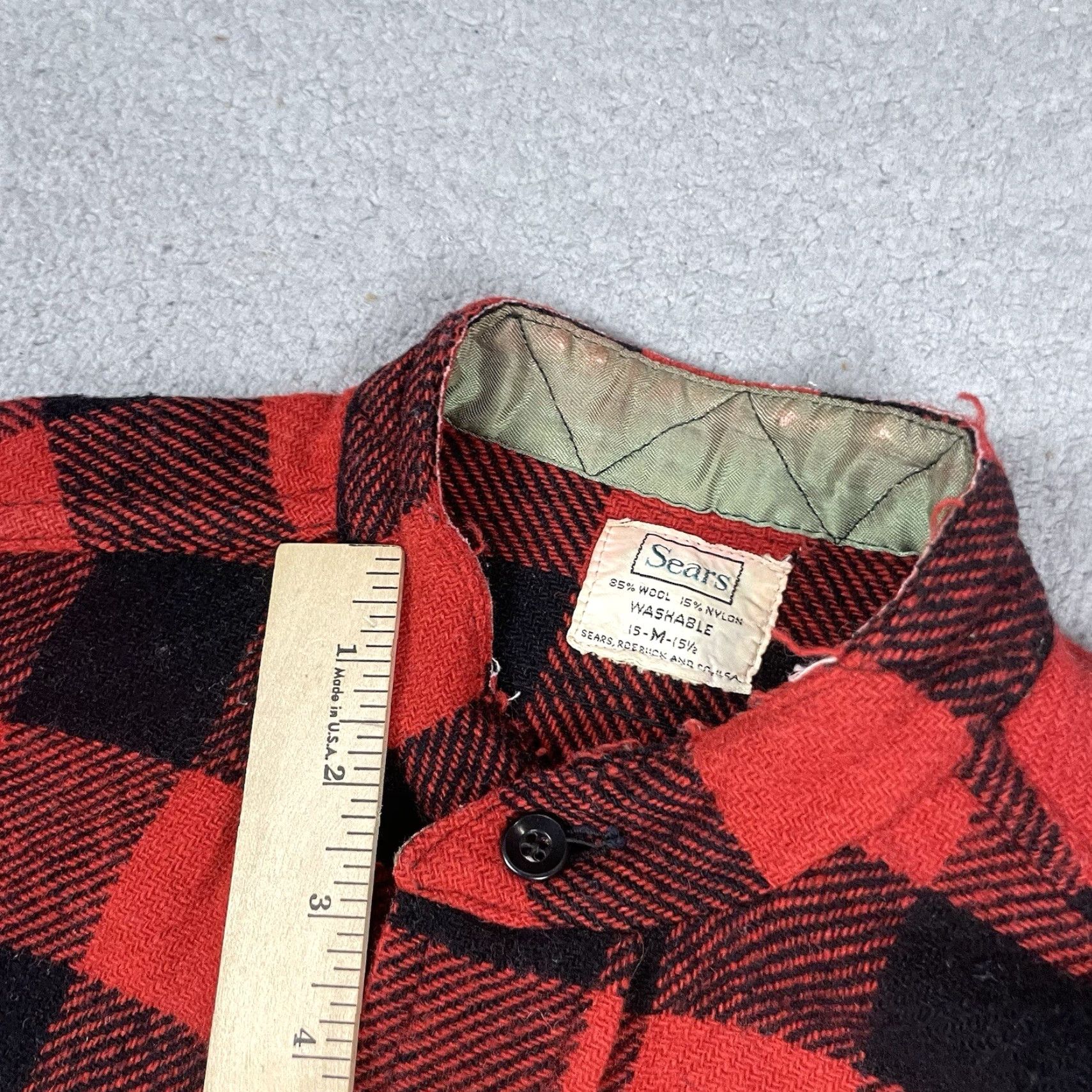 Sears VINTAGE Sears Shirt Men M Red Flannel Button-Up 1960s USA Wool Check Slim Regular M Size US M / EU 48-50 / 2 - 6 Thumbnail