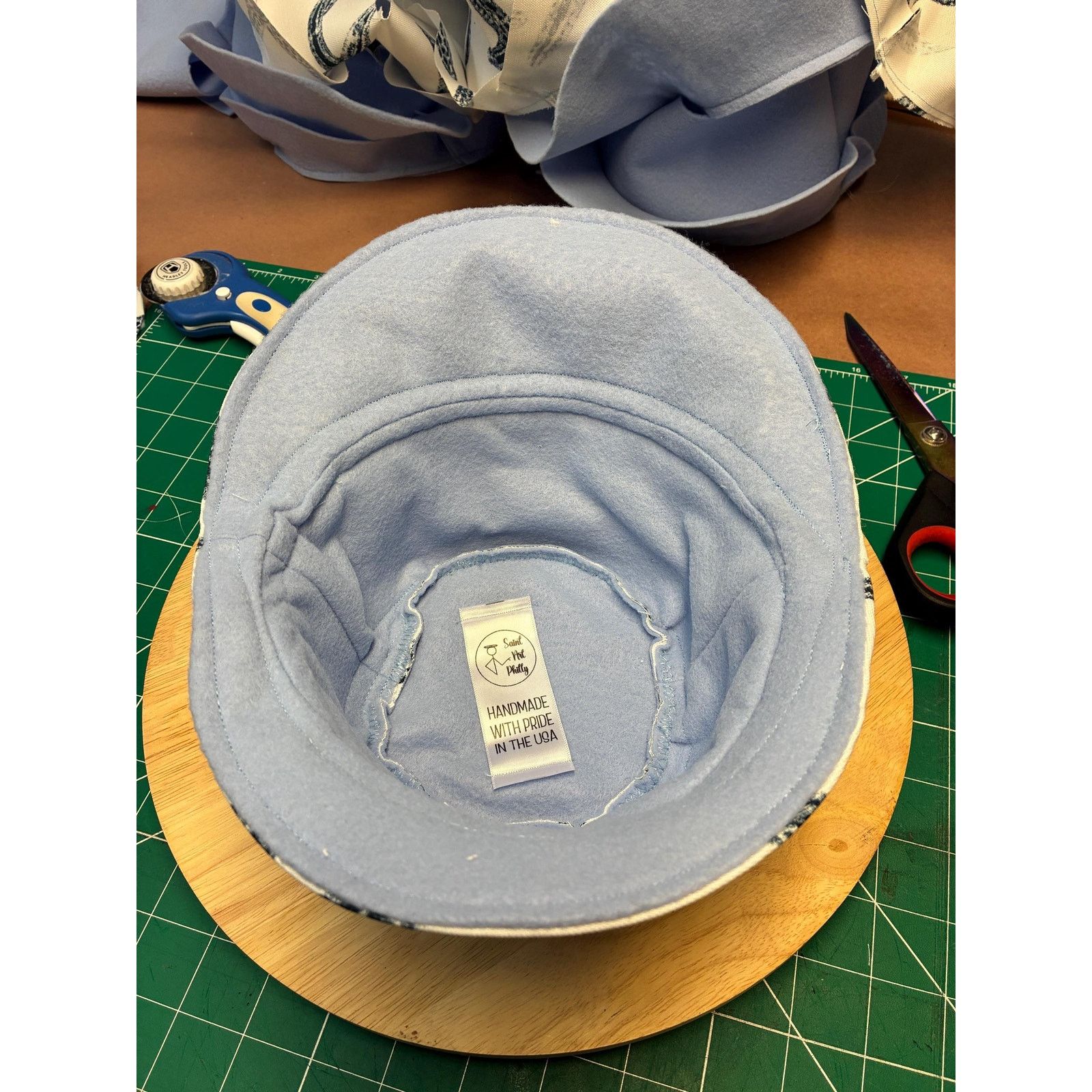 Other Upcycled Bucket Hat — Navy & White Starfish Print, Size ONE SIZE - 10 Thumbnail