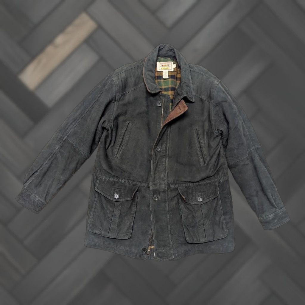 Vintage VINTAGE CABELA'S suede leather XLT hunting FIELD COAT jacket Mens XLT Black Suede Leather Coat Six Pocket Front (Cargo, Chest) Size US XL / EU 56 / 4 - 1 Thumbnail
