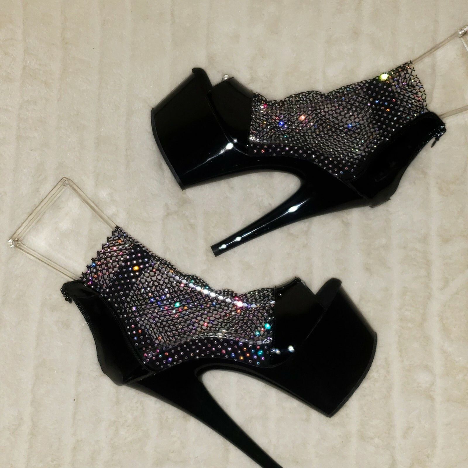 Other Adore 765RM Black Patent Rhinestone Mesh Platform Sandals 7" Size US 8 / IT 38 - 5 Thumbnail