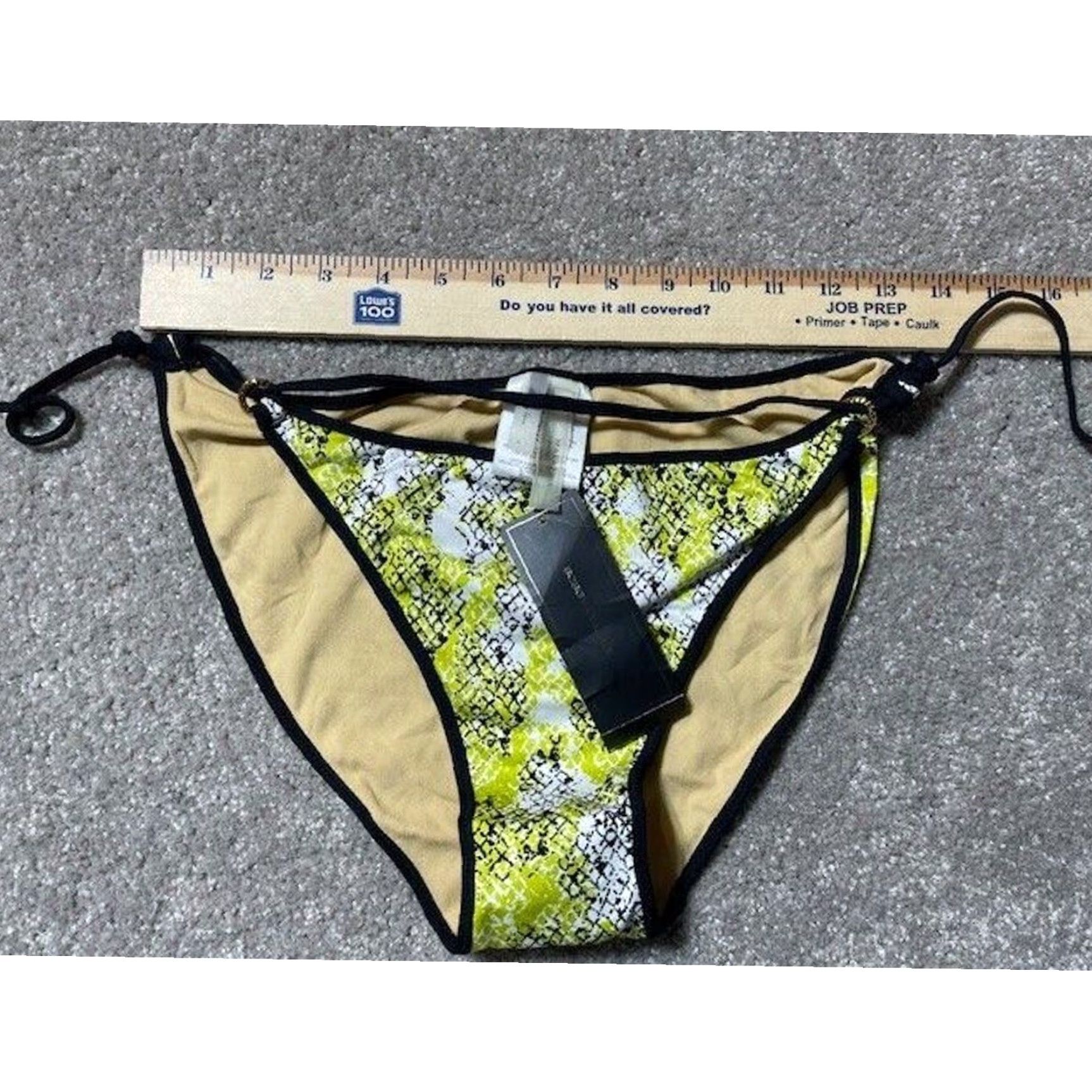 Bcbgmaxazria BCBGMAXAZRIA Bikini Bottom L Yellow Snakeskin Edgy Low-Rise Side Tie Beach Women L Size 36" / US 14 / IT 50 - 4 Thumbnail