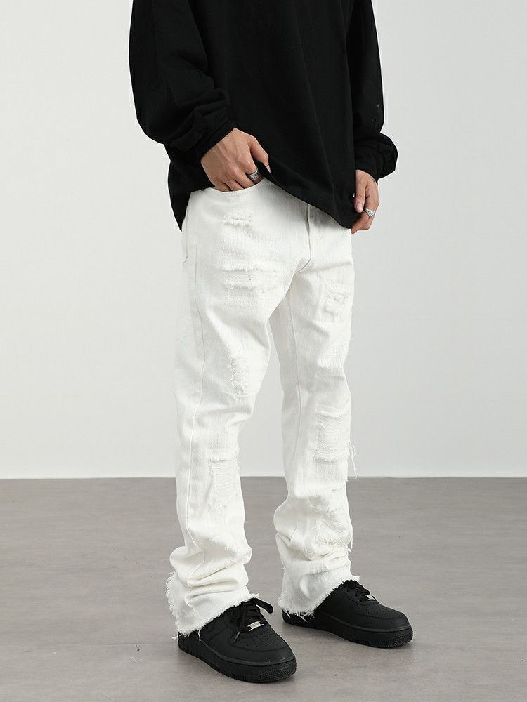 damaged faded ripped punk flared jeans