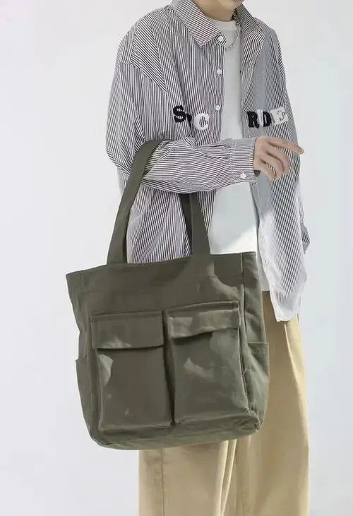 Japanese Brand Fashion canvas tote bag with pocket vintage Size ONE SIZE - 2 Thumbnail