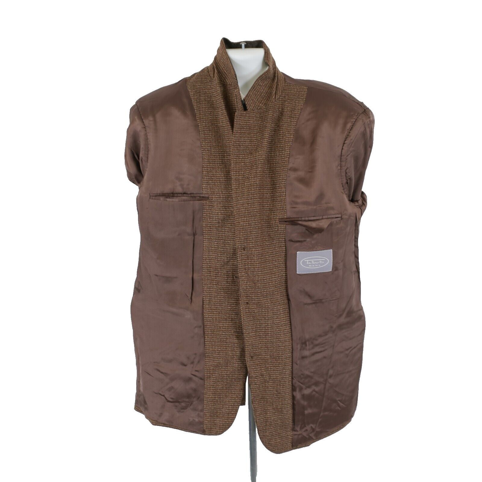 Designer Talbots Men Brown Tan Gray Check Tweed Wool 3 Button Sport C Size 42R - 10 Thumbnail