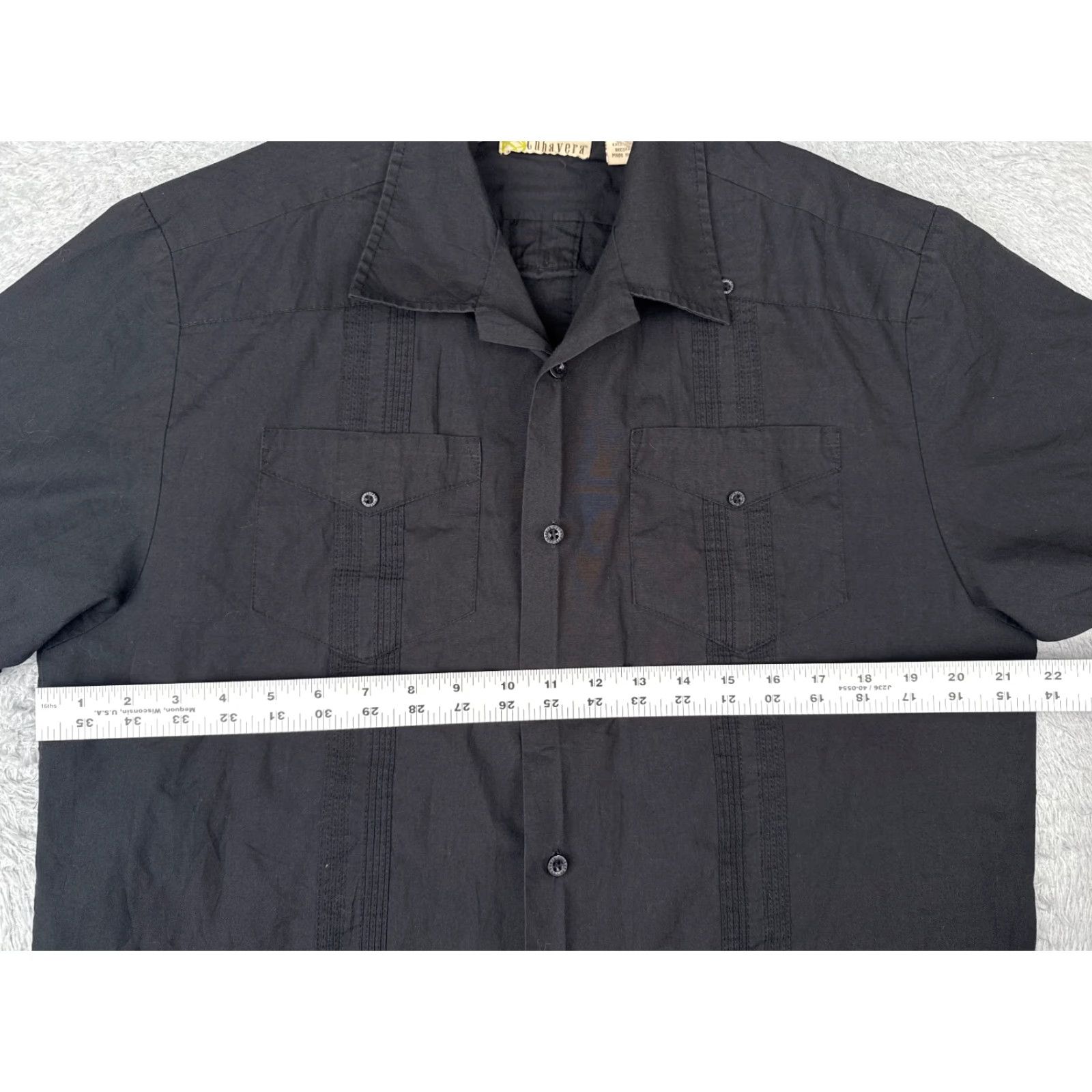 Cubavera Cubavera Guayabera Shirt Men M Black Button Up 4 Pocket Polyester Blend Size US M / EU 48-50 / 2 - 7 Thumbnail