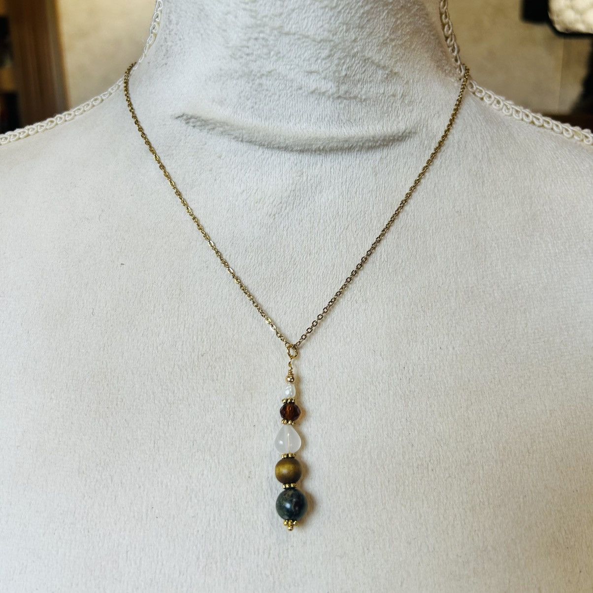 Handmade Handcrafted vintage bead drop pendant on chain necklace Size ONE SIZE - 3 Thumbnail