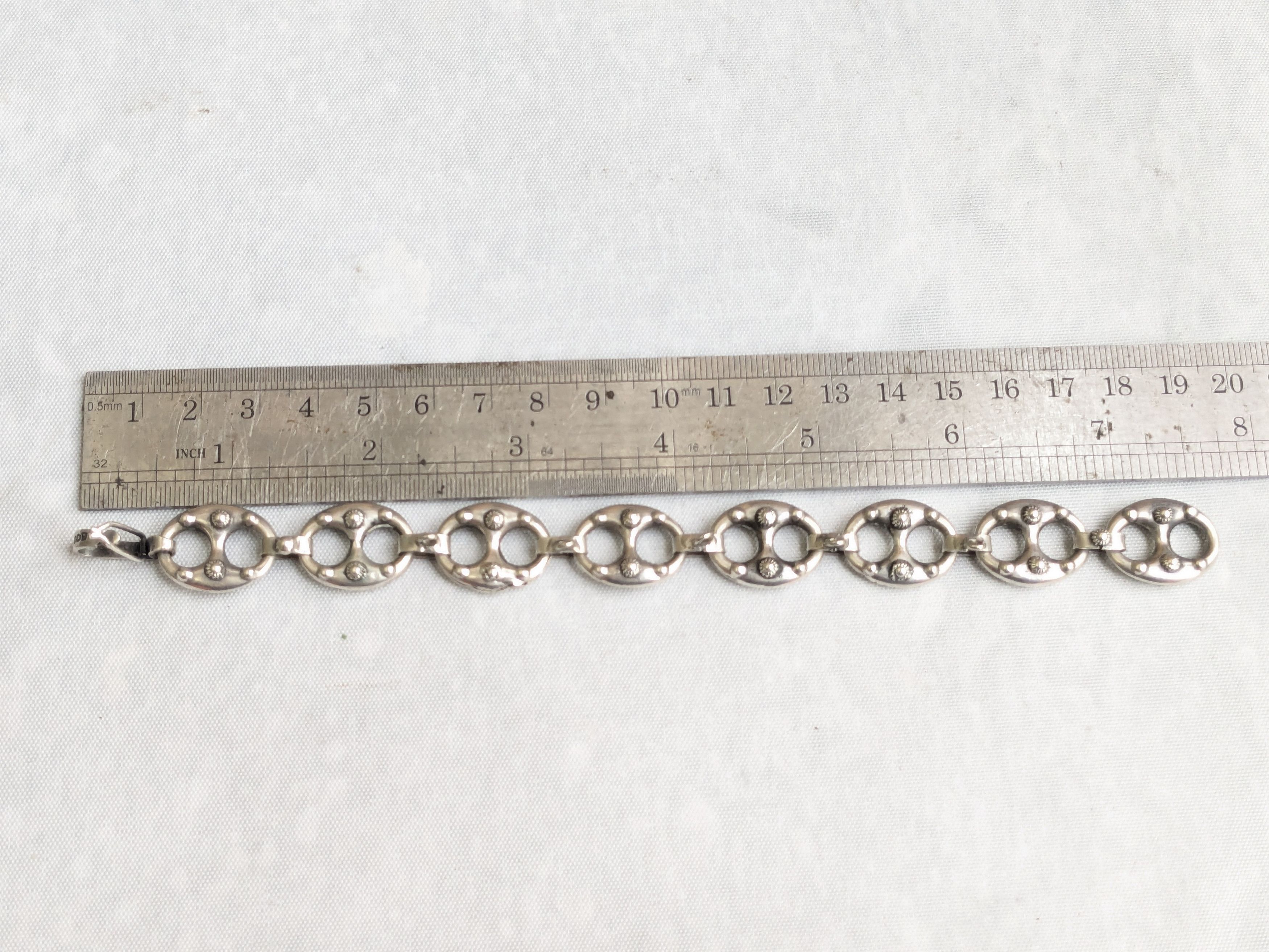 Jewelry .800 Silver Bracelet Anchor Mariner Puffy Hollow 7.25" Size ONE SIZE - 19 Thumbnail