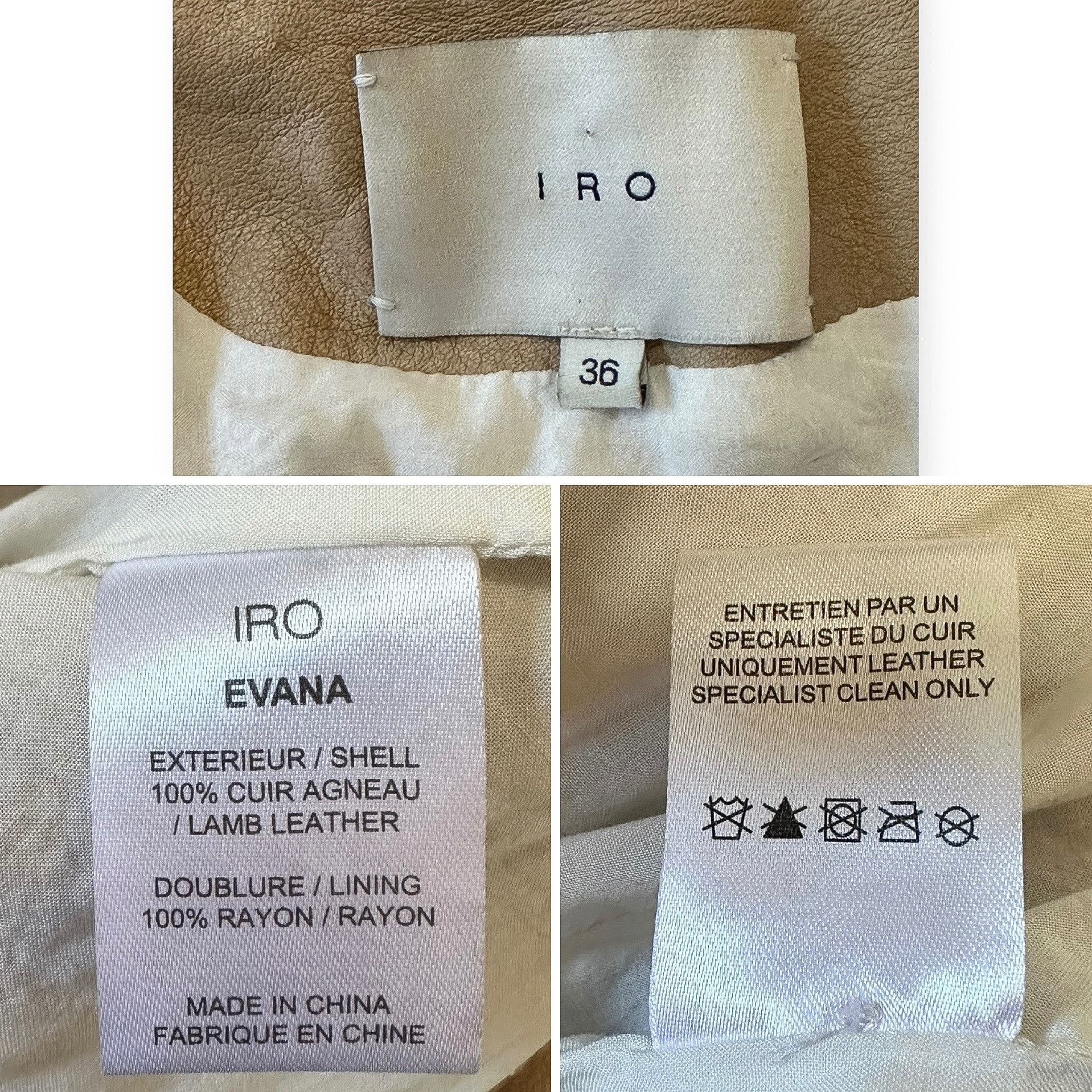 Iro IRO Evana Double Zip Leather Biker/Moto Jacket in Beige, Si Size XS / US 0-2 / IT 36-38 - 3 Thumbnail