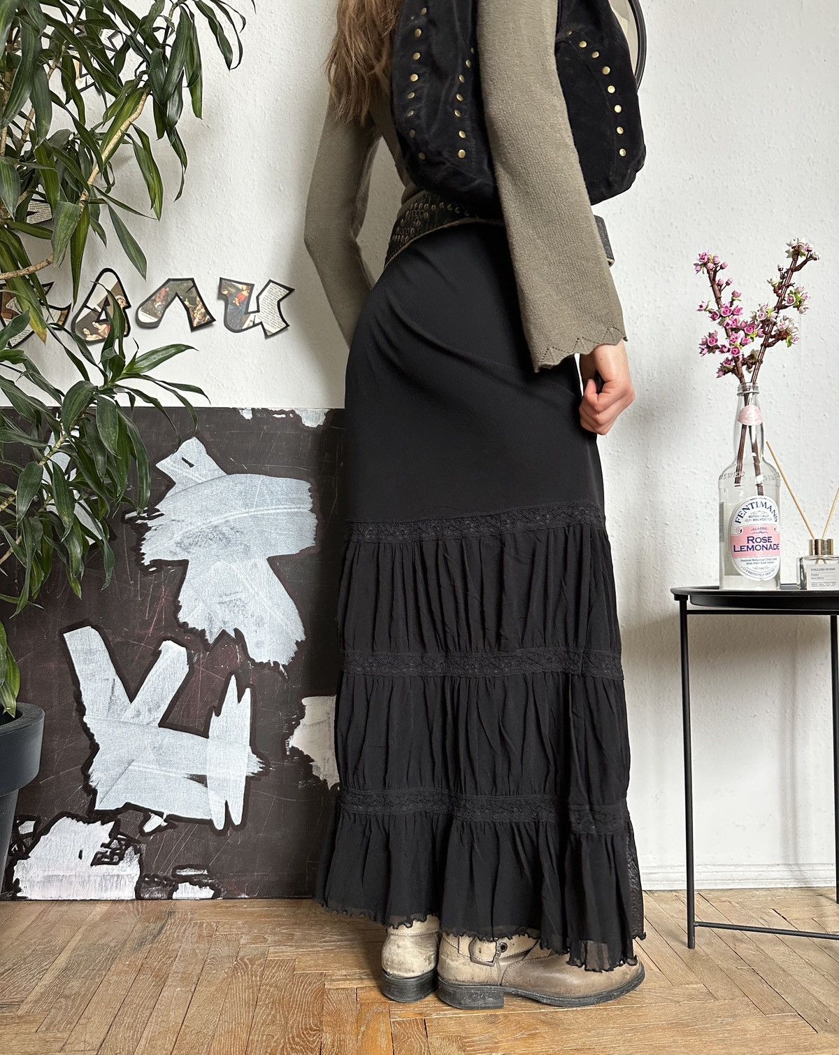 Japanese Brand Ruched Ruffle Lace Mesh Layered Whimsical Gothic Skirt Size 32" / US 10 / IT 46 - 4 Thumbnail