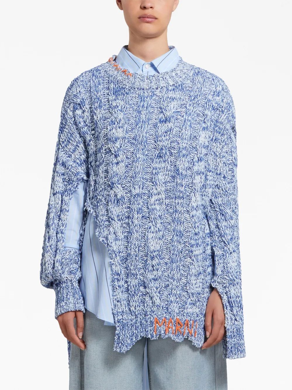 Marni o1w1db10125 Distressed Marl Knit Jumper in Royal Blue Size M / US 6-8 / IT 42-44 - 2 Thumbnail