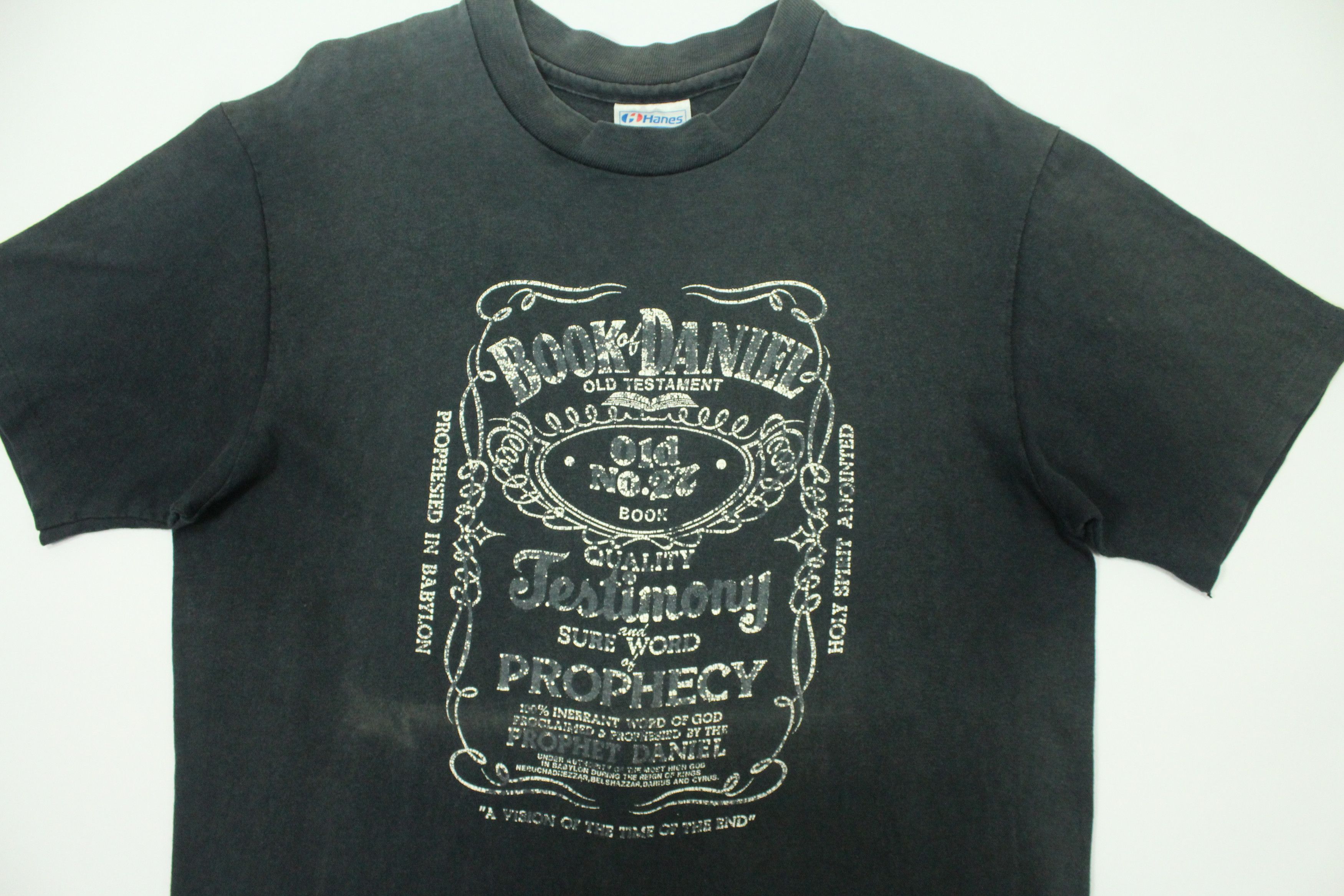 Vintage 80s BOOK OF DANIEL T Shirt Faded Black Jack Daniels