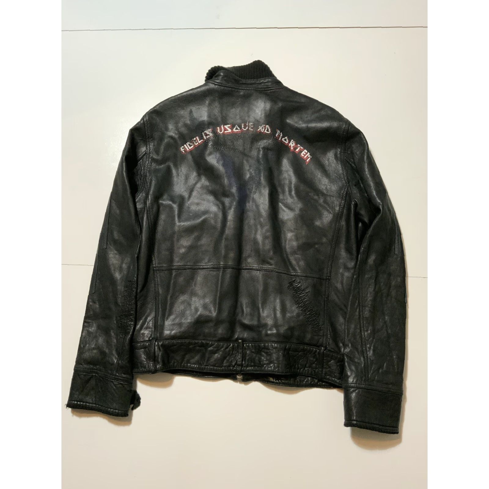 Vintage VINTAGE Andrew Buckler Faithful Unto Death Fidelis Usque Ad Mortem Leather Biker Jacket Mens M Black Leather Motorcycle Jacket Size US M / EU 48-50 / 2 - 2 Thumbnail