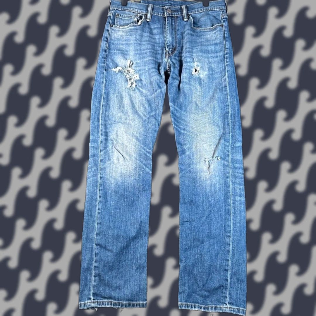 Levi's VINTAGE Levi's 513 Jeans Blue Distressed Slim Straight Fit W31 X L30 Mens Jeans Straight Blue Distressed Vintage 90s Mens Jeans Size US 31 - 1 Thumbnail