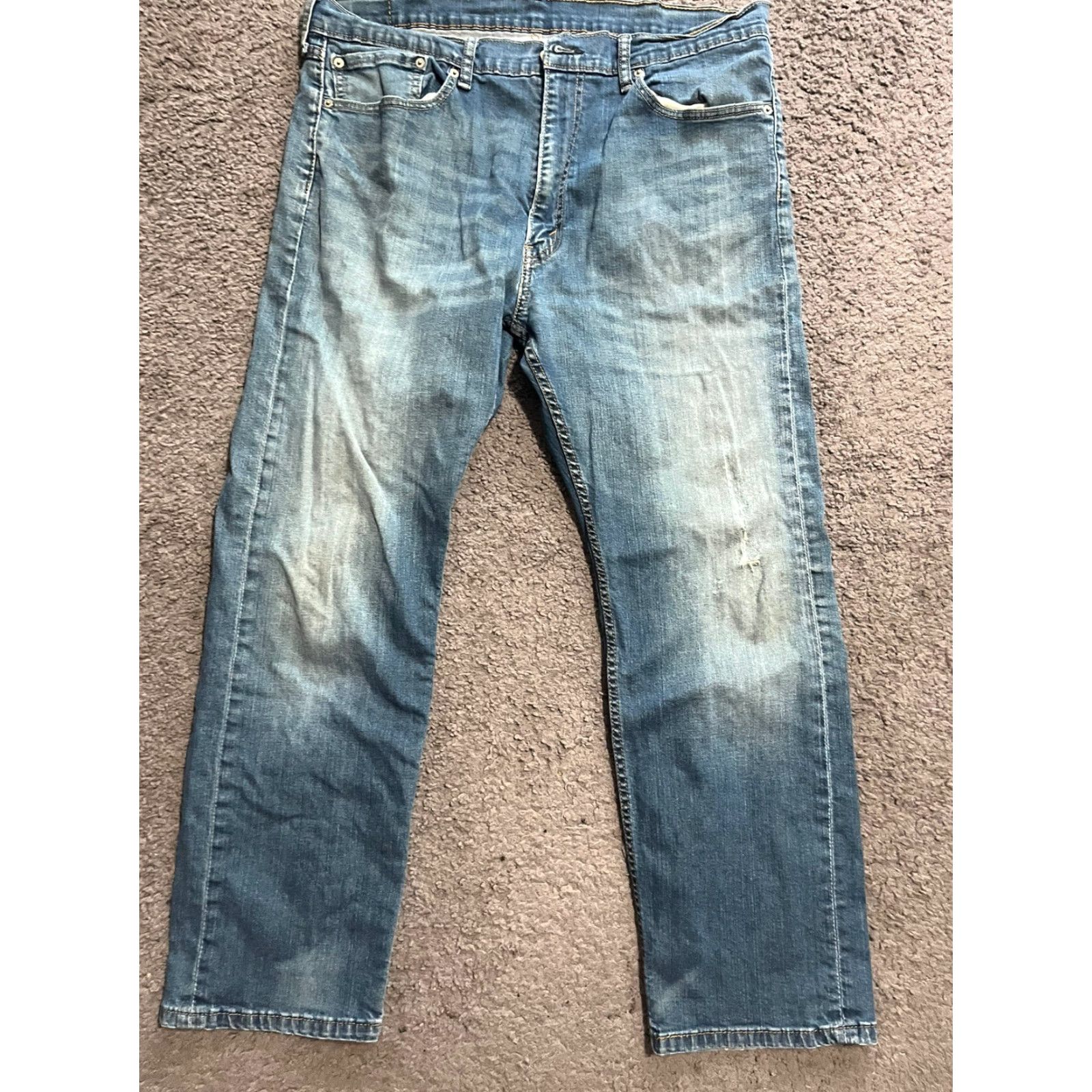 Levi's VINTAGE Levi's 505 Jeans Mens 38x30 Regular Fit Distressed Stone Wash Blue 5-Pocket Denim Straight Waist 38in Inseam 30in Belt Loops USA Classic Solid Size US 38 / EU 54 - 4 Thumbnail