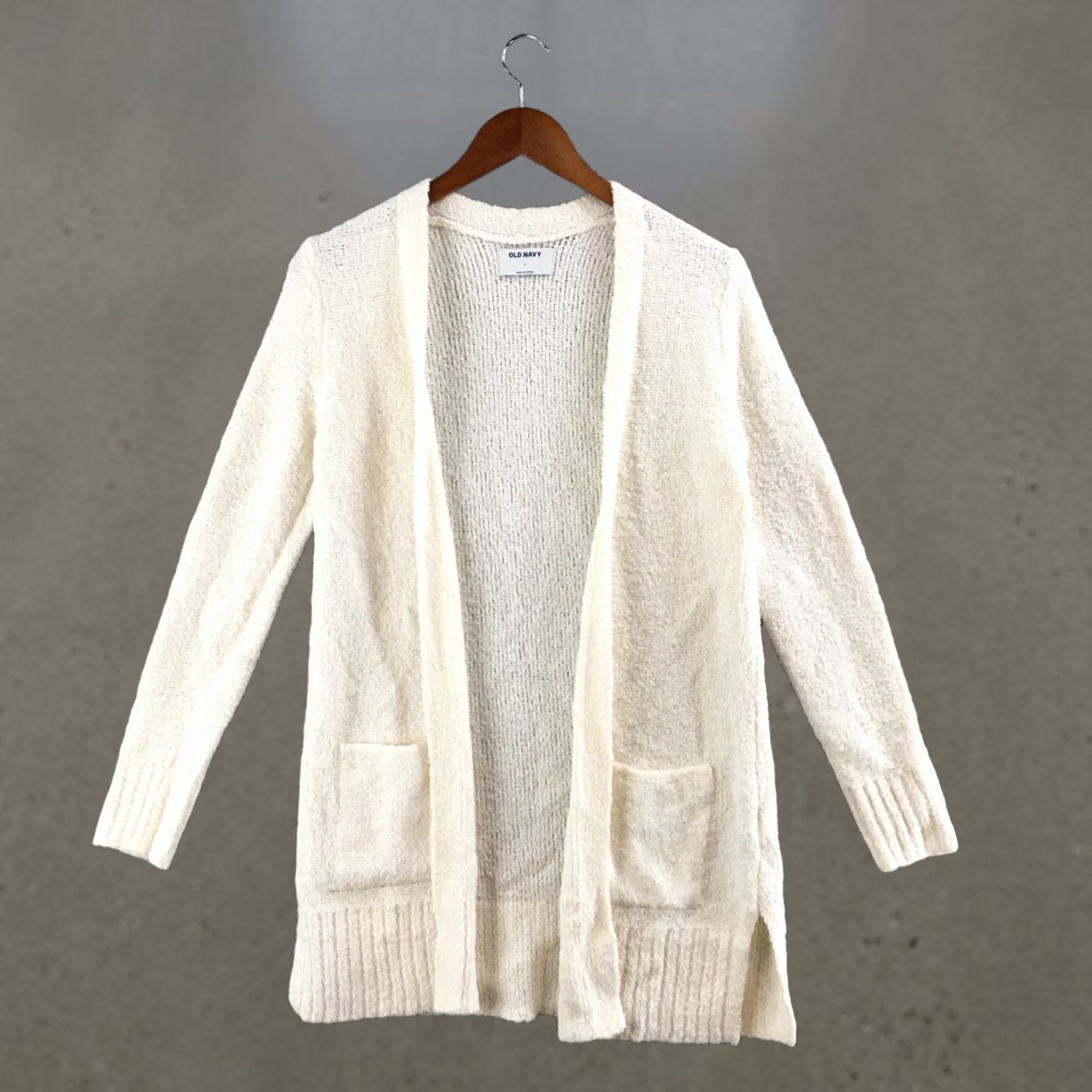 Old Navy Old Navy Cardigan Womens S Ivory Open Front Long Sleeve Knit Sweater Pockets Size S / US 4 / IT 40 - 1 Thumbnail