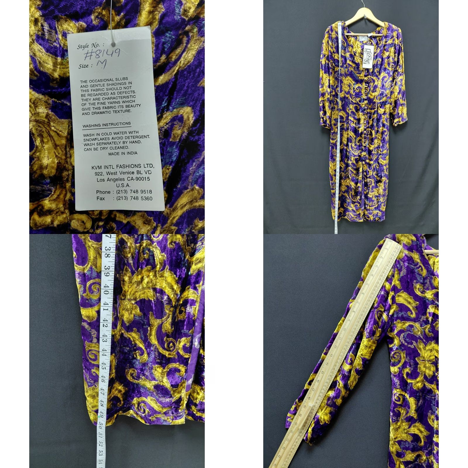 Velvet VINTAGE? No. Jasmine by KVM Purple Velvet Baroque Midi Dress M Purple Bohemian Baroque Buttons 3/4 Sleeve V-Neck Made in India Size M / US 6-8 / IT 42-44 - 8 Thumbnail