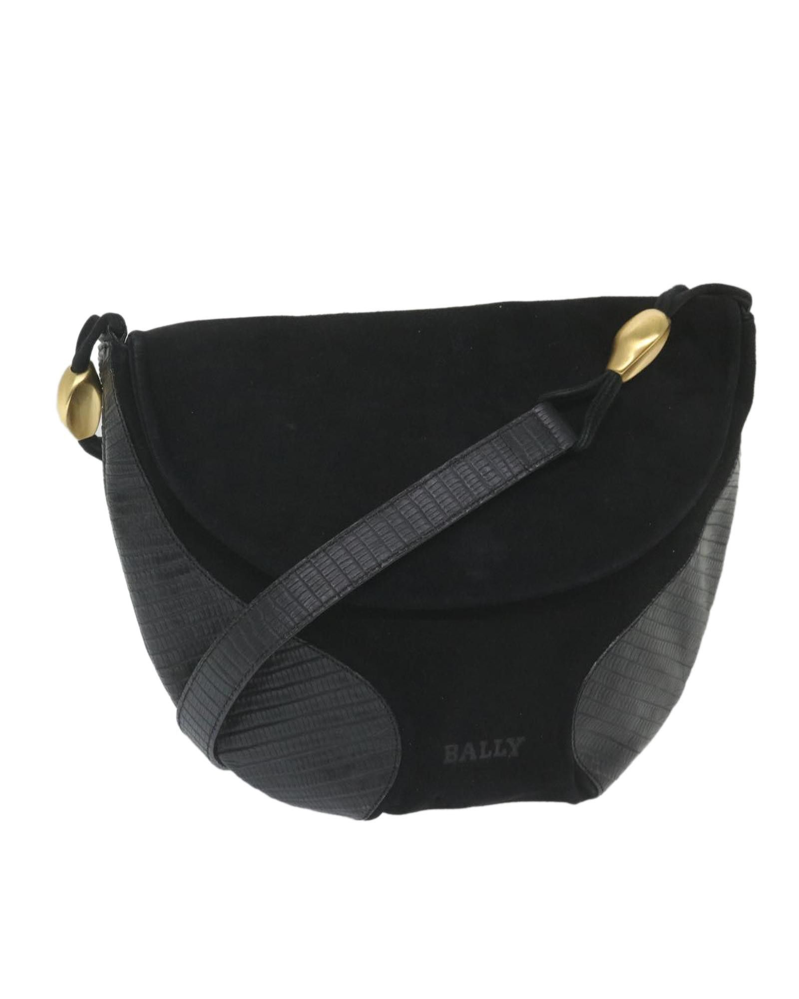 image of Bally Sophisticated Black Suede Shoulder Bag, Women's