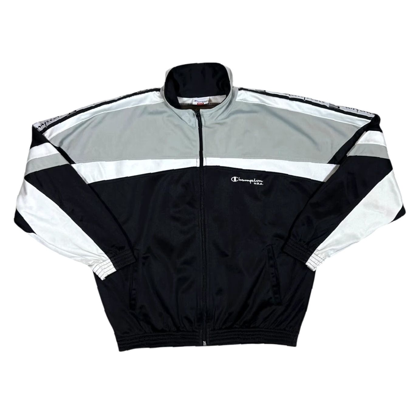 Champion VINTAGE Champion USA Logo Tape Sleeve Colour Block Track Jacket M Men Black Colourblock Size US M / EU 48-50 / 2 - 2 Thumbnail