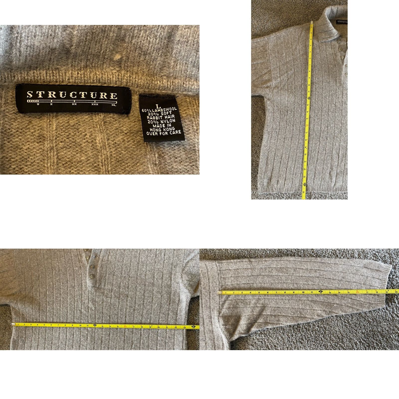 Vintage Structure Men’s Size L Henley Sweater Lambswool Rabbit Hair Collared Beige Mens Size US L / EU 52-54 / 3 - 8 Thumbnail