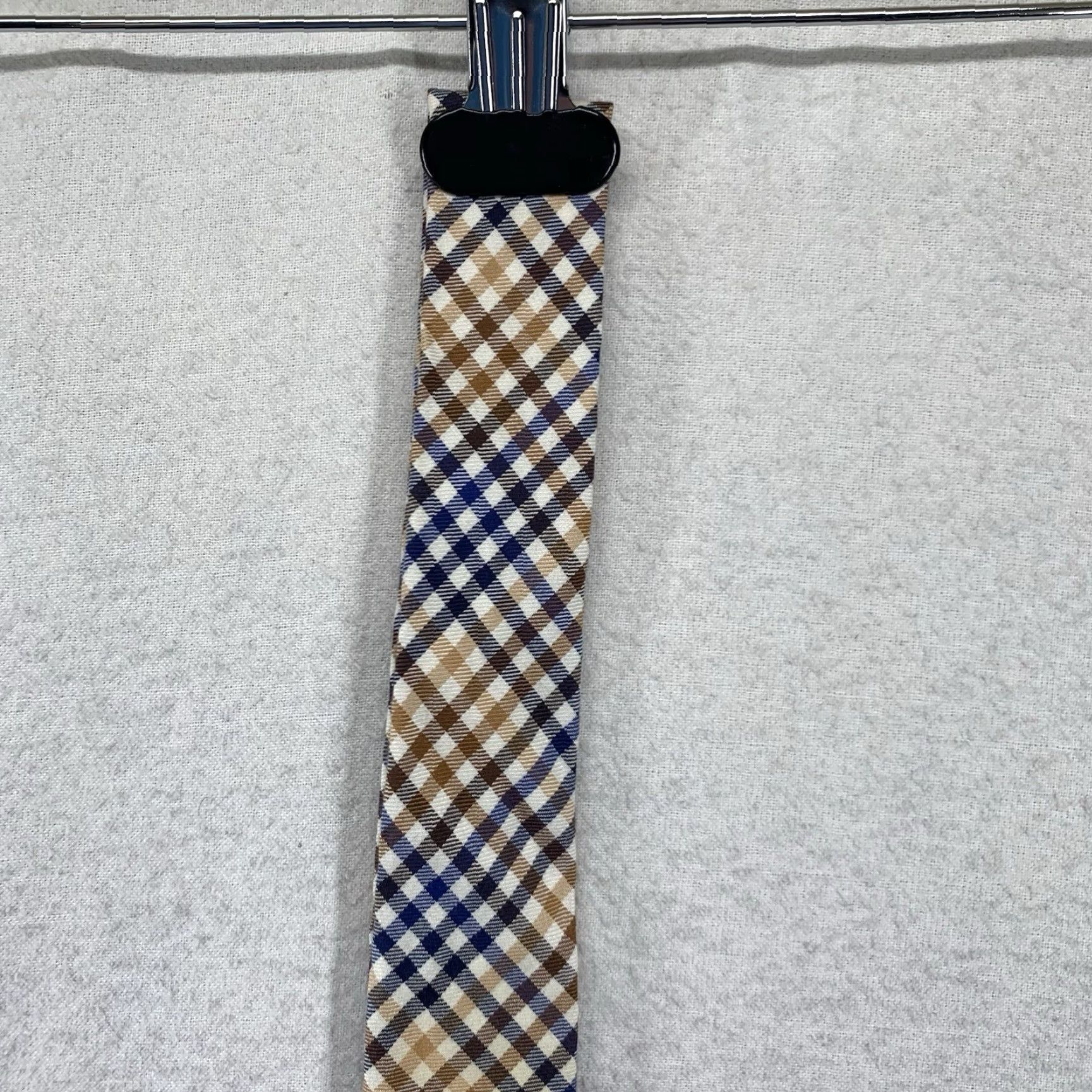 Nautica VINTAGE Nautica Men's Tie Classic Gold White Blue Plaid Cotton 57" Preppy Designer Formal Size ONE SIZE - 3 Thumbnail