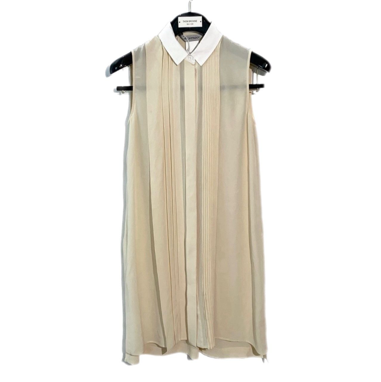 Sportmax Sportmax Beige Pleated Silk Lapel Sleeveless Dress K26WX Size XS / US 0-2 / IT 36-38 - 1 Thumbnail