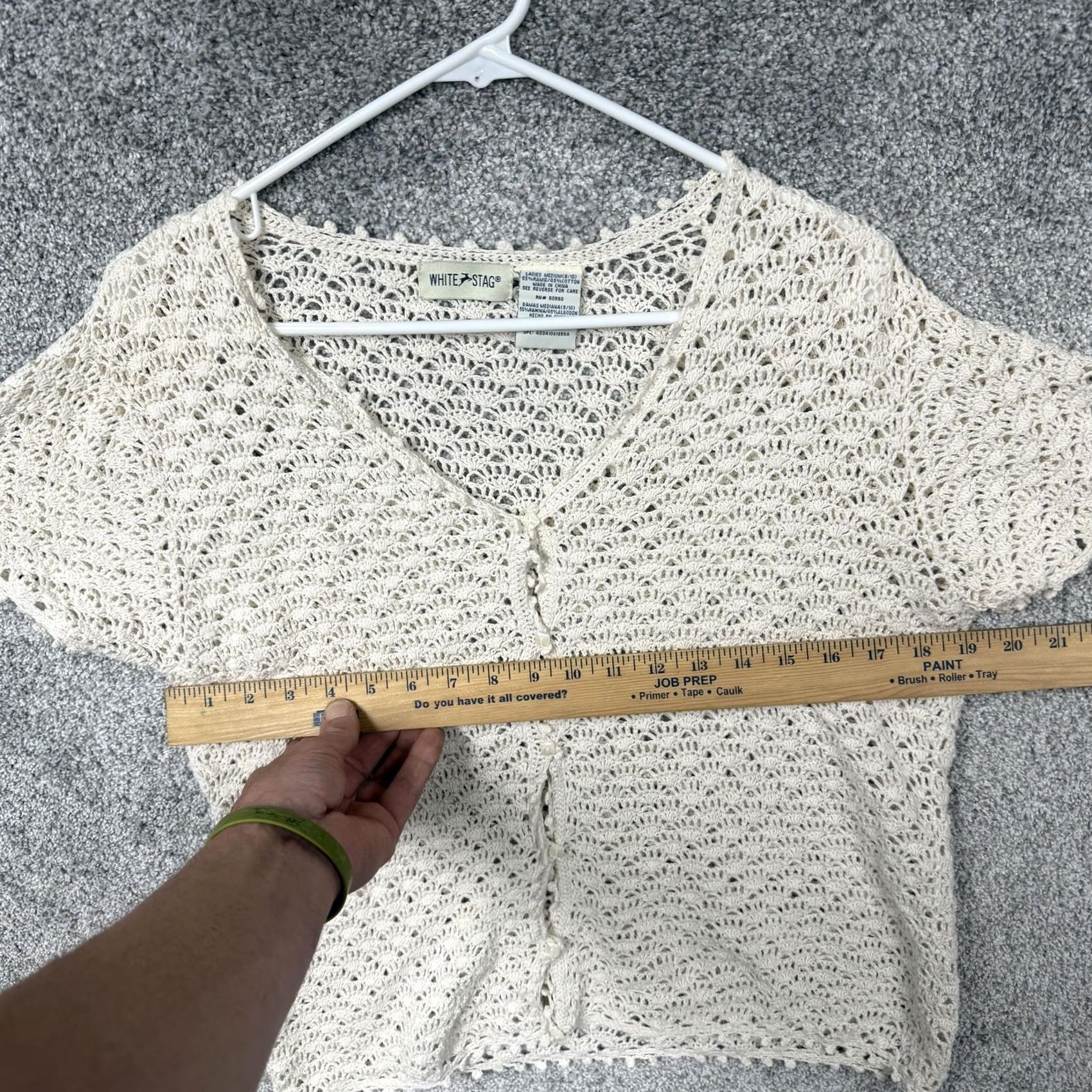 Vintage VINTAGE White Stag Cardigan Sweater Womens M White Crochet Open-Knit Beachy 90s Lightweight Sheer Casual Cottagecore Size M / US 6-8 / IT 42-44 - 3 Thumbnail