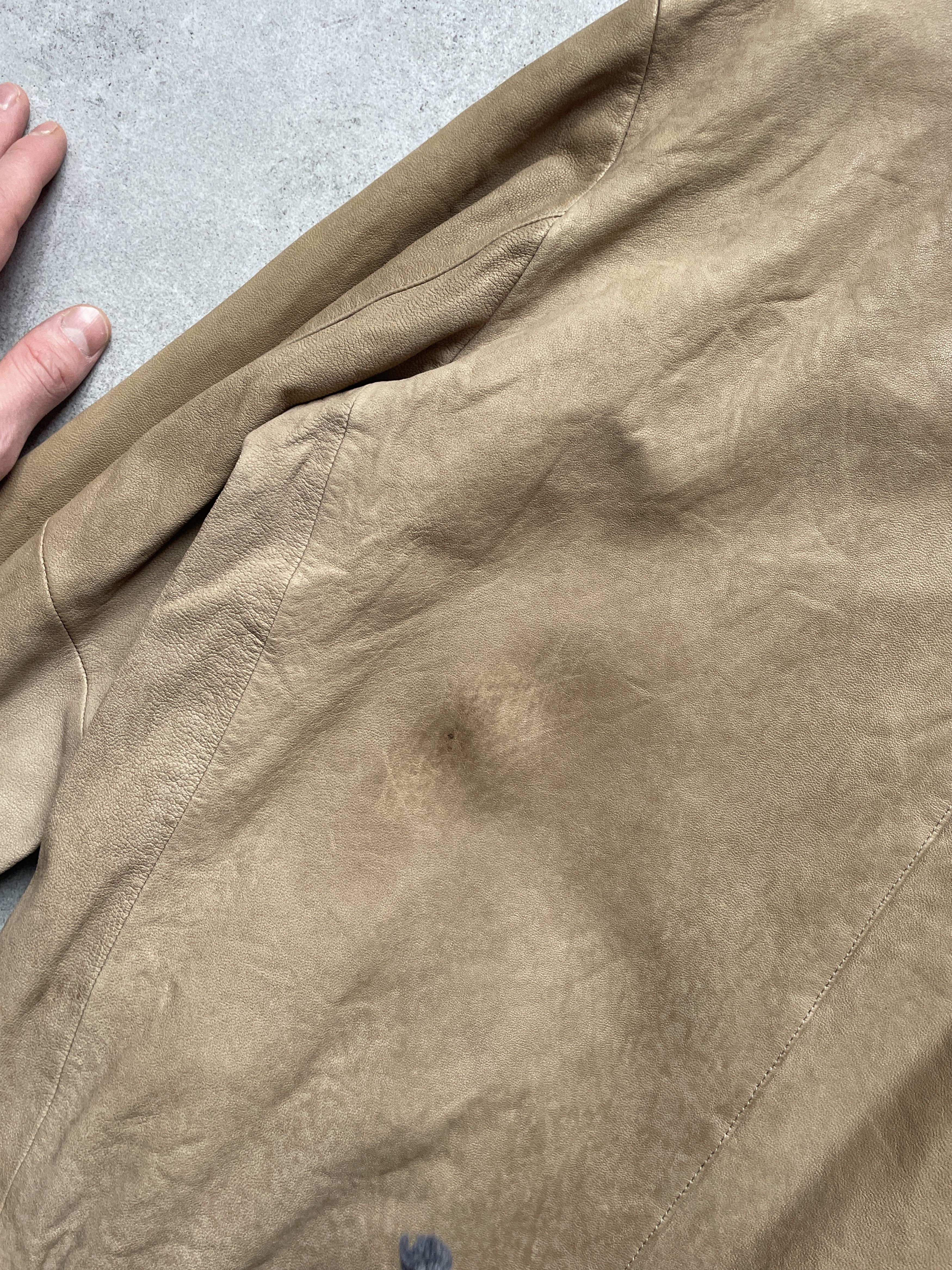 Armani Collezioni ARMANI COLLEZIONI BEIGE SLIM FIT SOFT LEATHER BIKER JACKET Size US L / EU 52-54 / 3 - 11 Thumbnail