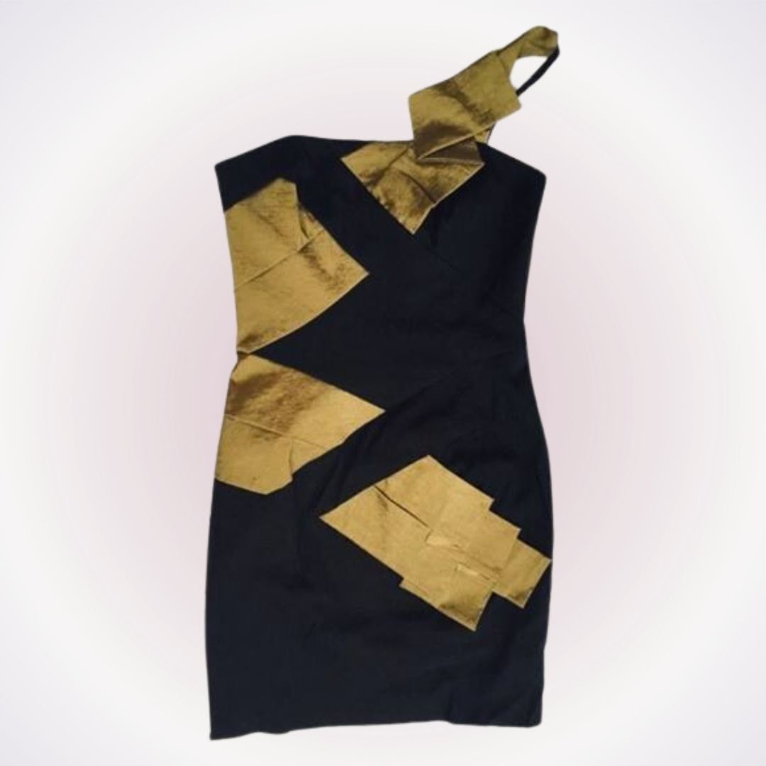 cache gold one shoulder dress Fortuna One Shoulder Split Maxi Dress Black/Gold main image 1