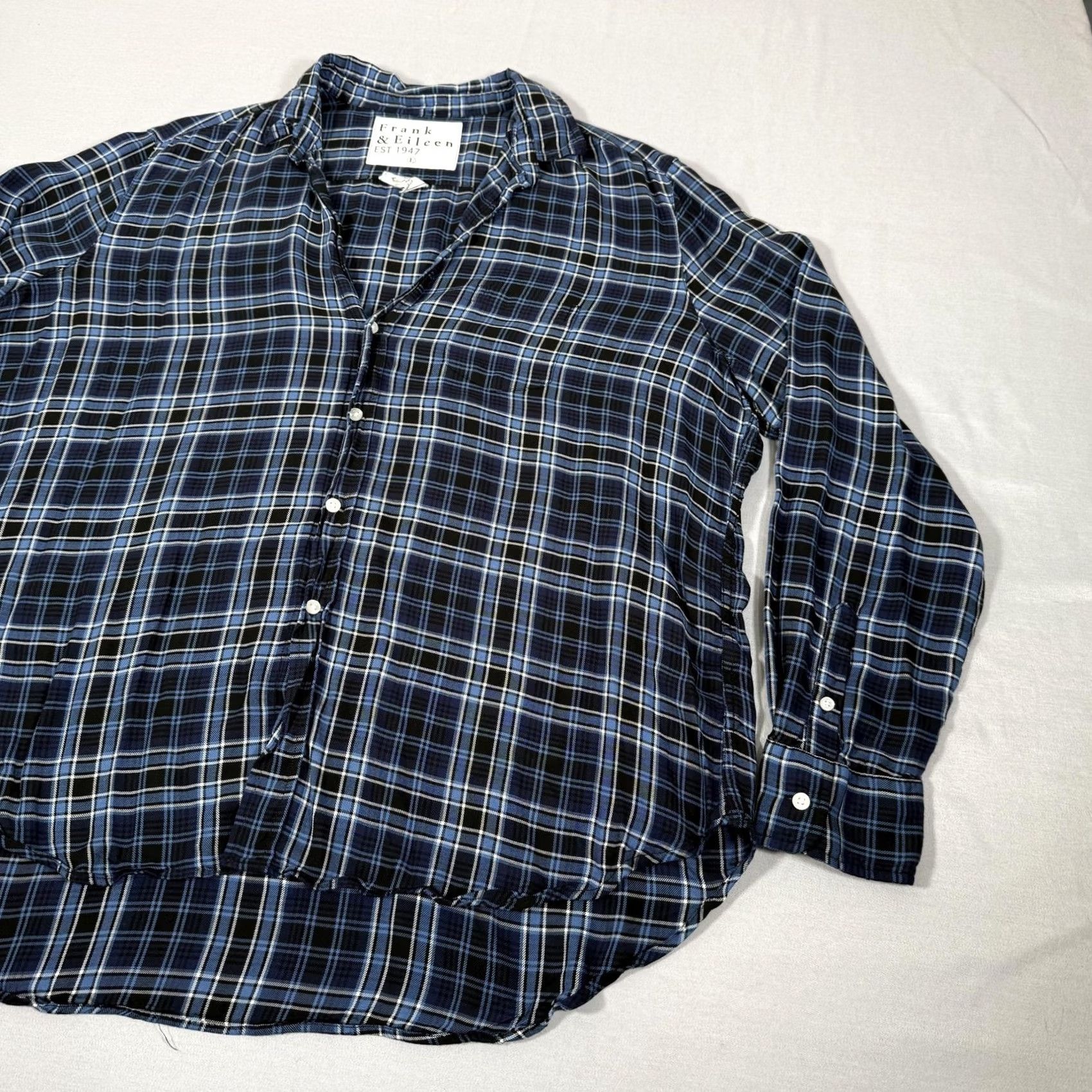 Frank & Eileen Frank & Eileen Button-Up Shirt Women Large Blue Plaid Modal Italy Eileen Relaxed Lightweight Casual Vintage No Size L / US 10 / IT 46 - 3 Thumbnail