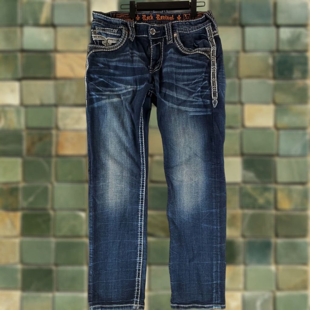 Vintage Rock Revival Jeans Phamy Straight Rocker Mens 36 Inseam 31 Blue Regular Size 36 33 (36x31 Actual) Size US 36 / EU 52 - 1 Thumbnail