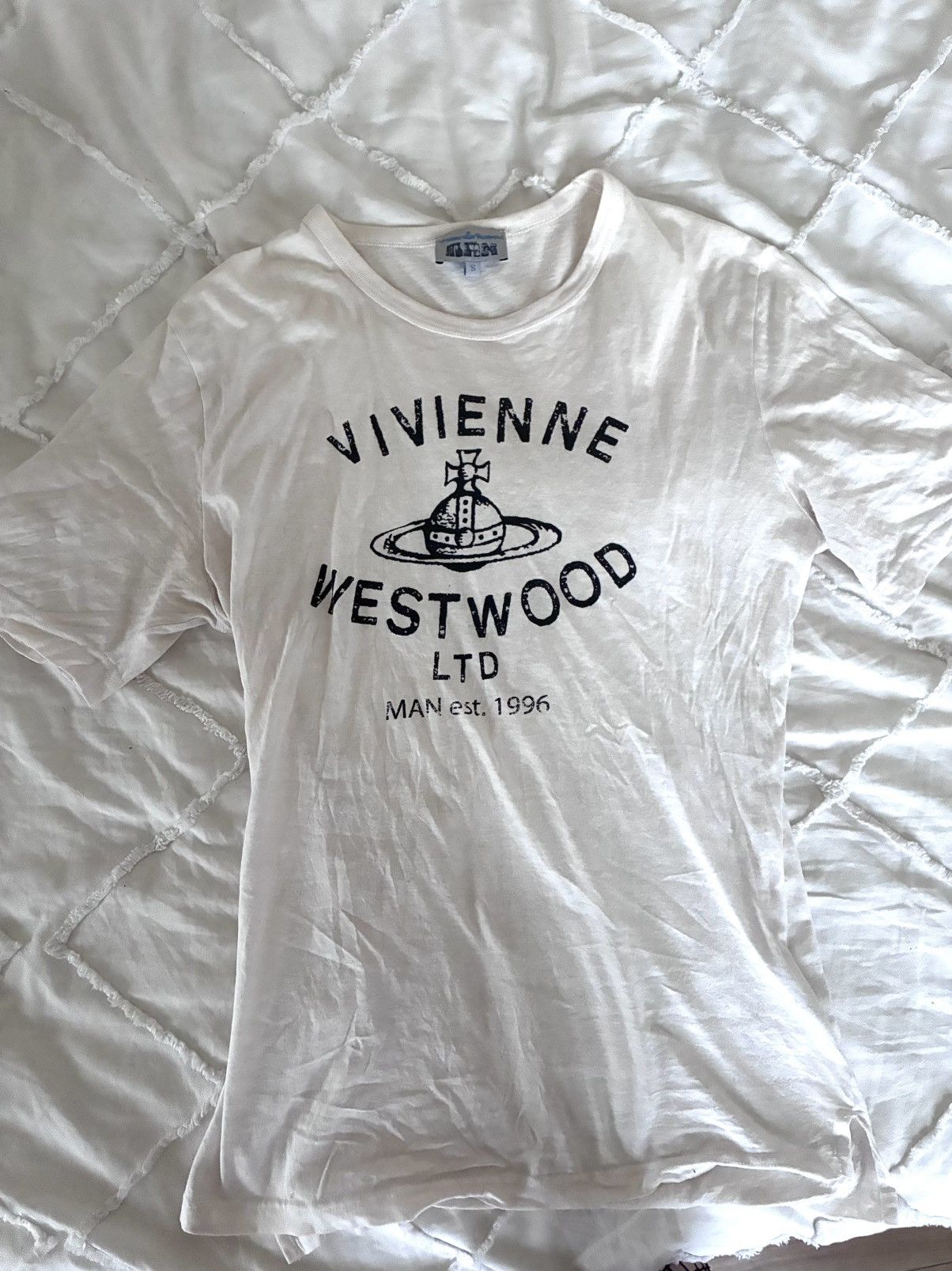 90s Vivienne Westwood Man Orb Logo T-Shirt in White, Men's