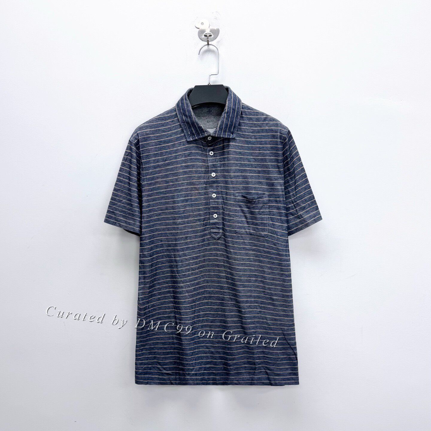 Brunello Cucinelli Brunello Cucinelli Gray Stripe Polo Short Size US M / EU 48-50 / 2 - 1 Thumbnail