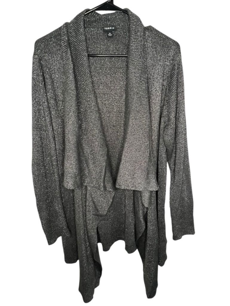 Torrid Torrid Draped Grey Cardigan With Metallic Silver Threading Size XS / US 0-2 / IT 36-38 - 1 Thumbnail