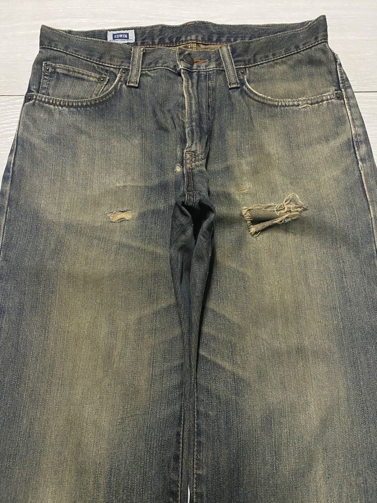 Junya Watanabe Vintage Edwin 404 Mud Wash Distressed Loose Jeans Size US 31 - 3 Thumbnail